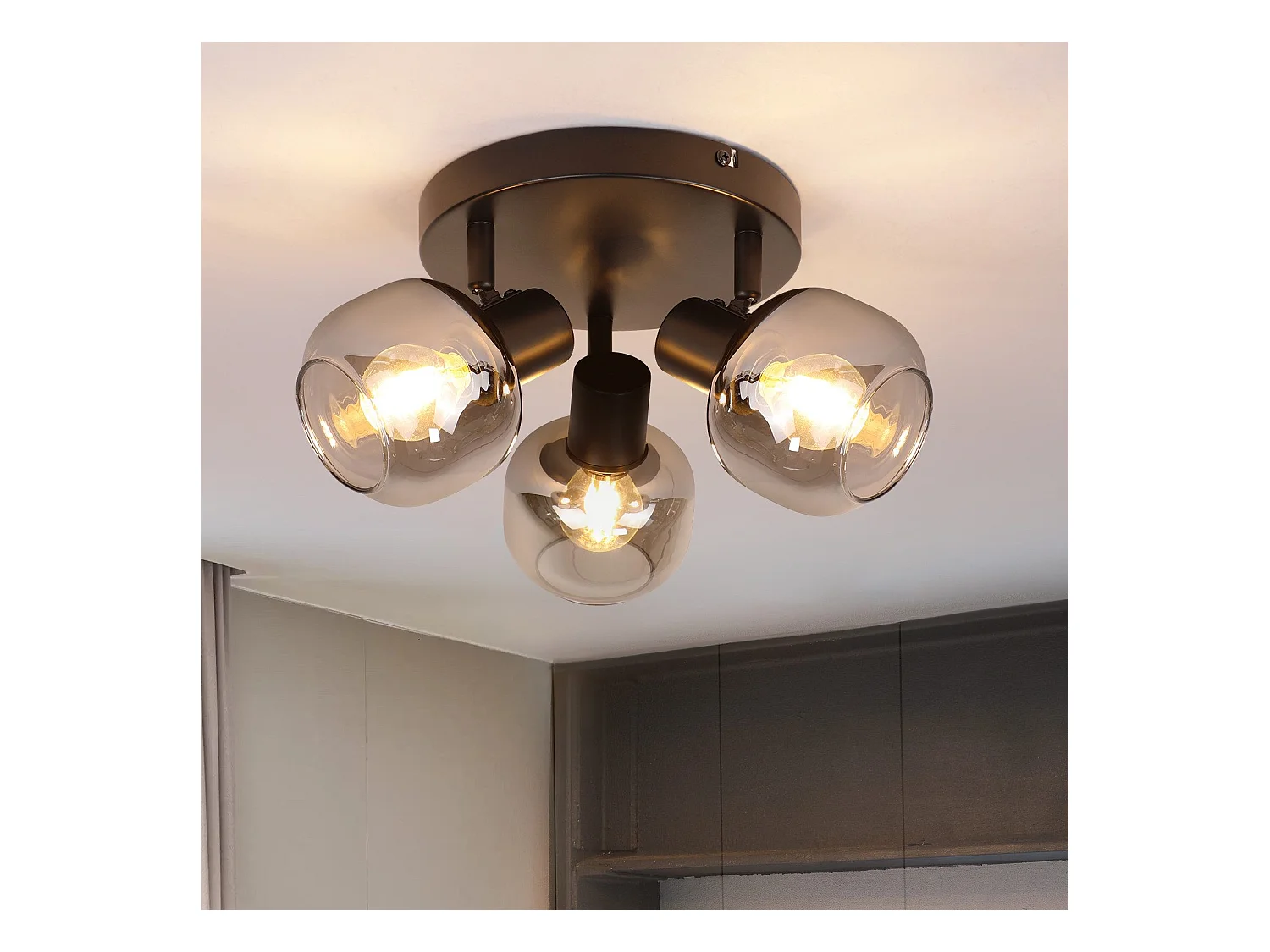 Spot de plafond NETTLIFE 3 flammes - Spot de plafond rond moderne en verre orientable à 350° pour salon