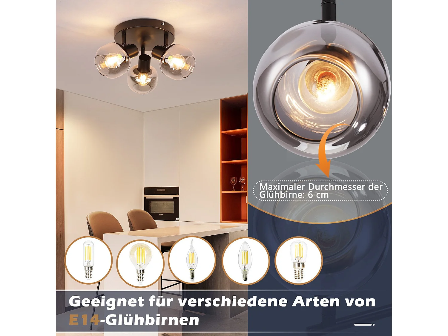 NETTLIFE 3-vlams plafondspot - Moderne ronde glazen plafondspot 350° draaibaar voor de woonkamer