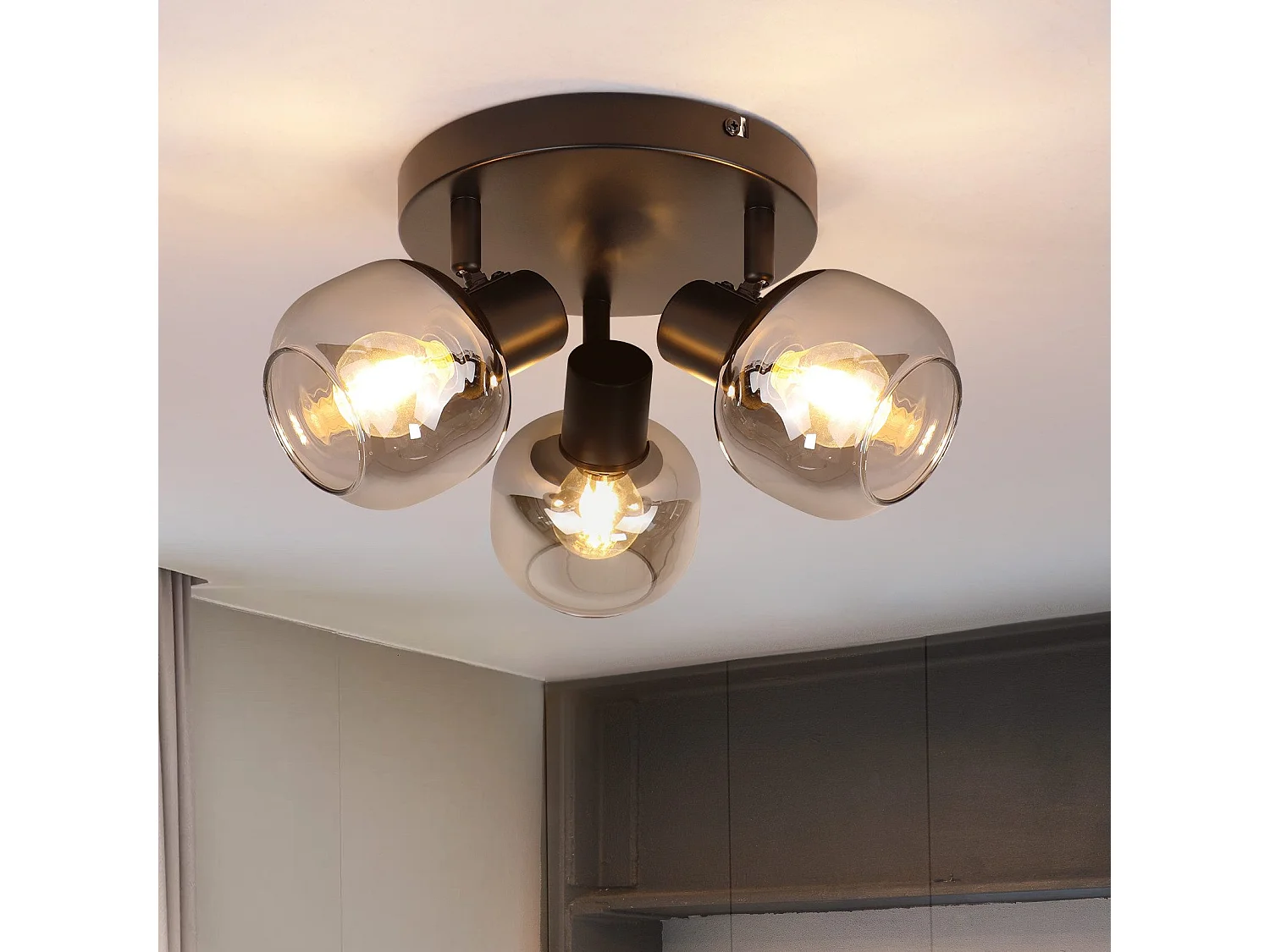 Spot de plafond NETTLIFE 3 flammes - Spot de plafond rond moderne en verre orientable à 350° pour salon