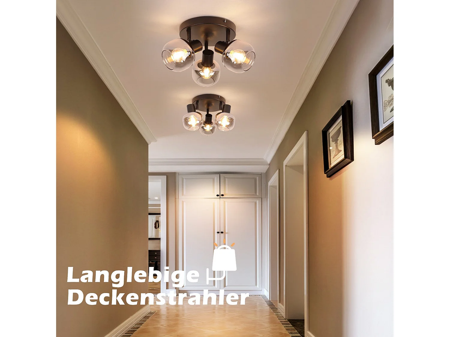 Spot de plafond NETTLIFE 3 flammes - Spot de plafond rond moderne en verre orientable à 350° pour salon