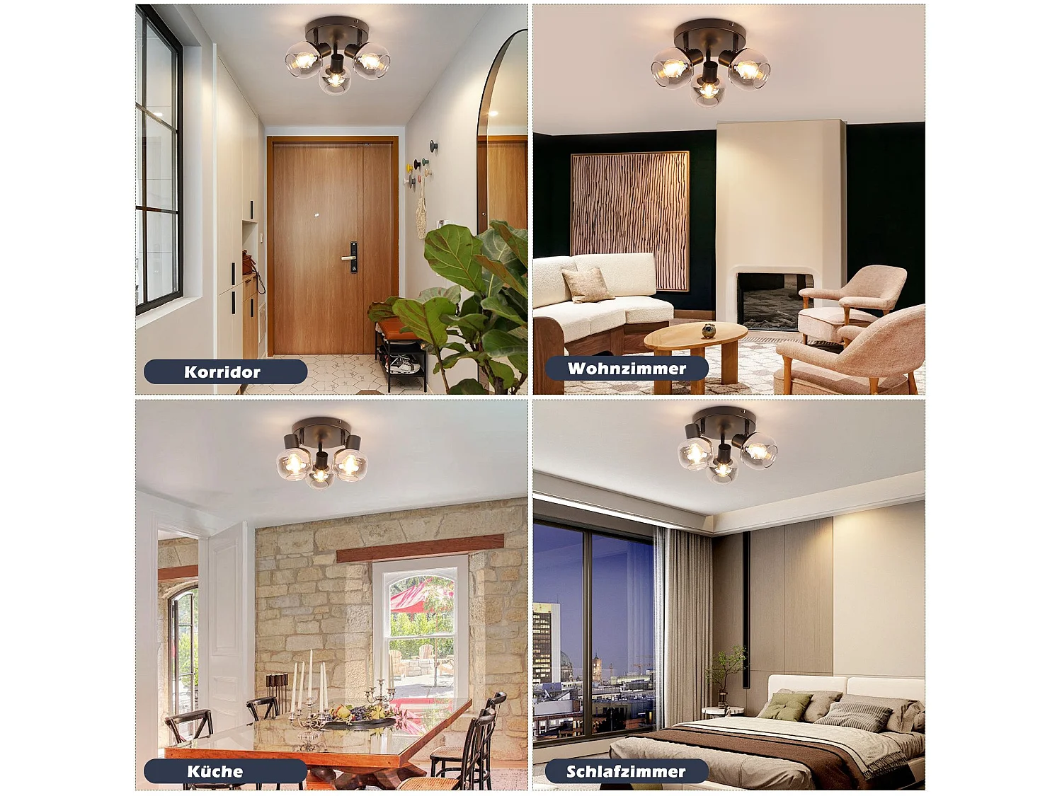 Spot de plafond NETTLIFE 3 flammes - Spot de plafond rond moderne en verre orientable à 350° pour salon