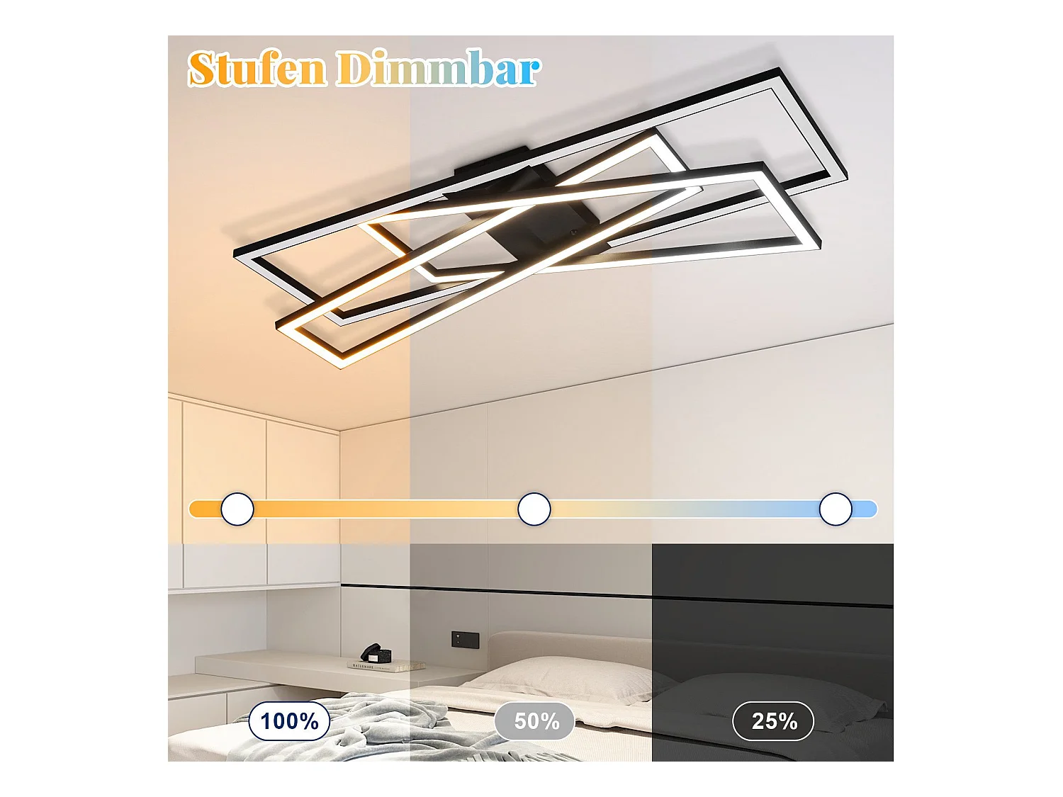 NETTLIFE LED Deckenleuchte für Wohnzimmer, Schwarz, Rechteckig, Dimmbar, Modernes Design
