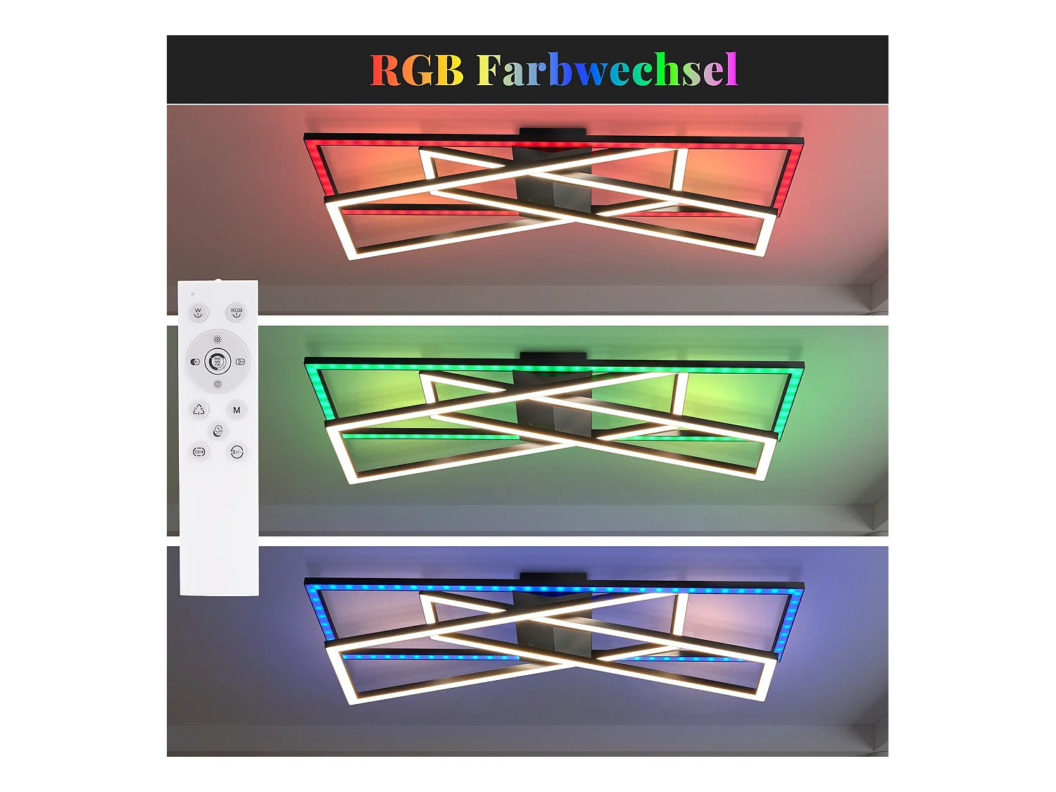 NETTLIFE LED Deckenleuchte für Wohnzimmer, Schwarz, Rechteckig, Dimmbar, Modernes Design