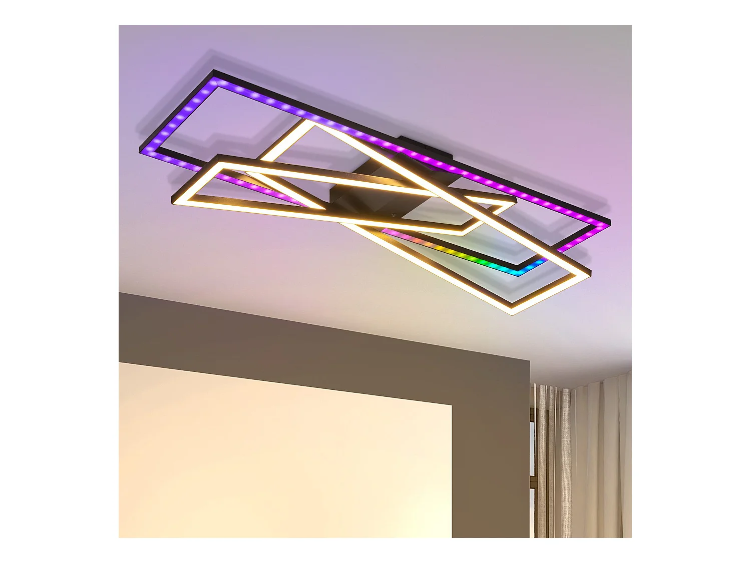 Plafonnier LED NETTLIFE pour salon, noir, rectangulaire, à intensité variable, design moderne