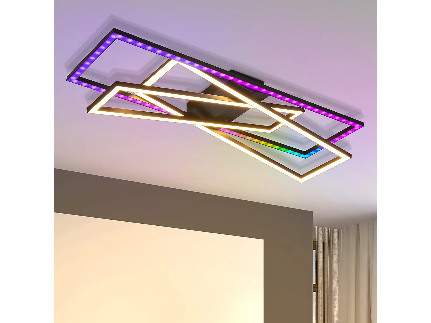 NETTLIFE Lampa sufitowa LED do salonu, czarna, prostokątna, ściemnialna, nowoczesny design