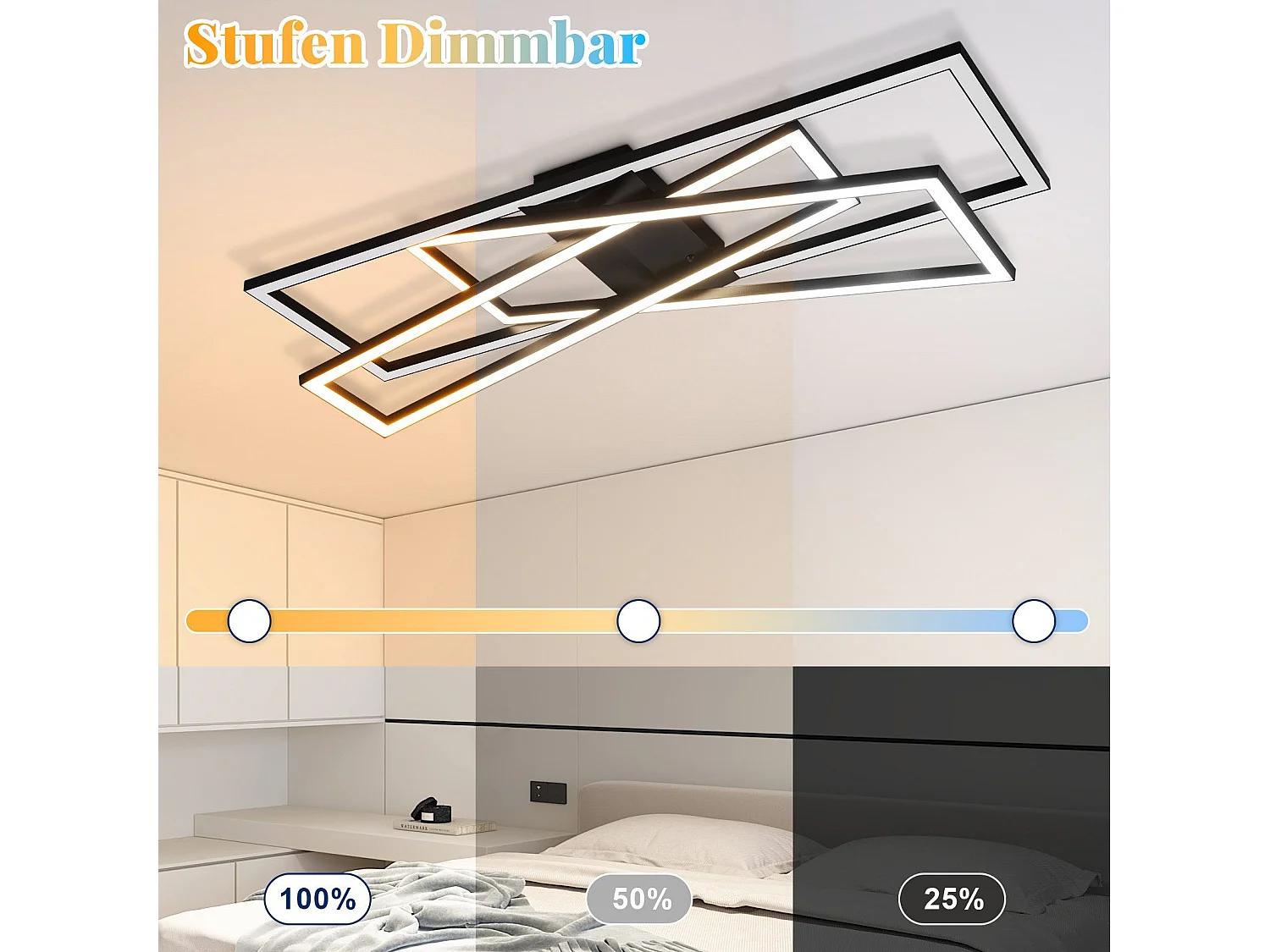 NETTLIFE Lampa sufitowa LED do salonu, czarna, prostokątna, ściemnialna, nowoczesny design
