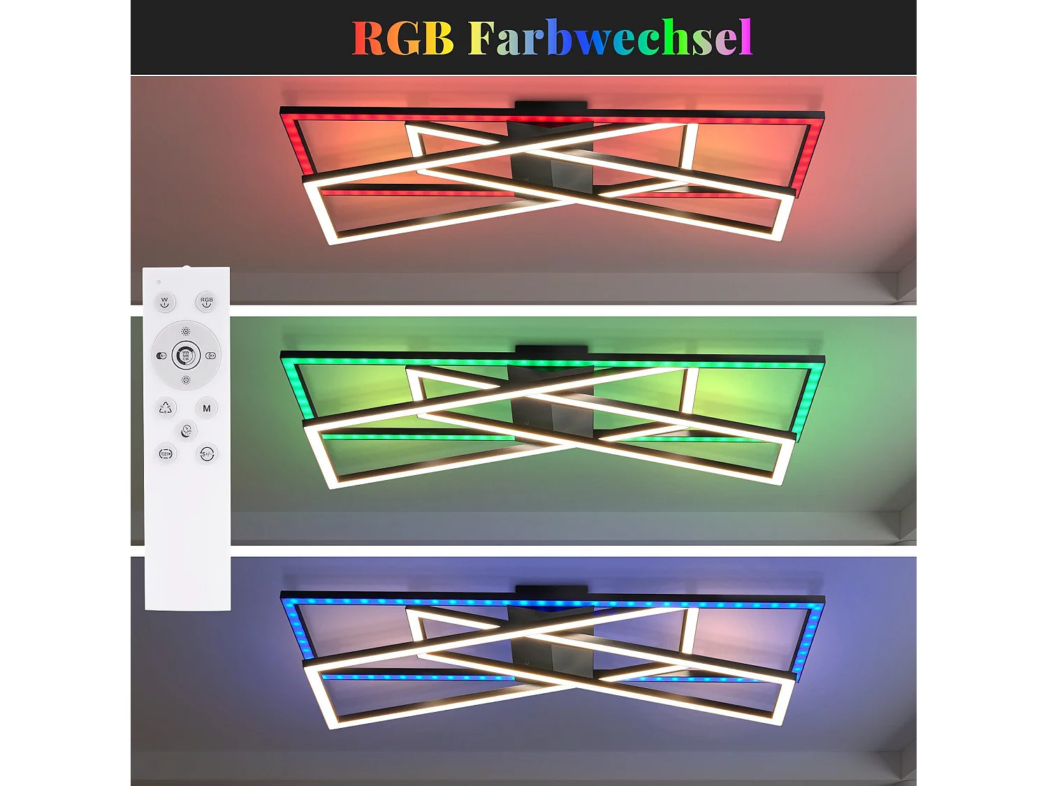 NETTLIFE Lampa sufitowa LED do salonu, czarna, prostokątna, ściemnialna, nowoczesny design