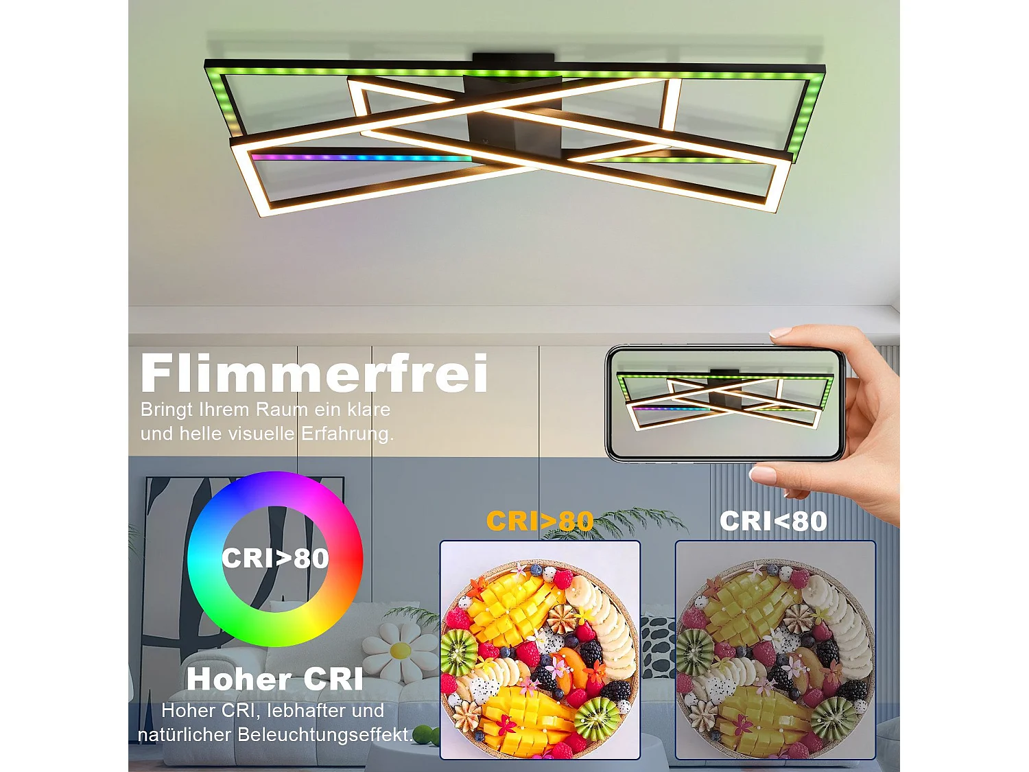 NETTLIFE Lampa sufitowa LED do salonu, czarna, prostokątna, ściemnialna, nowoczesny design