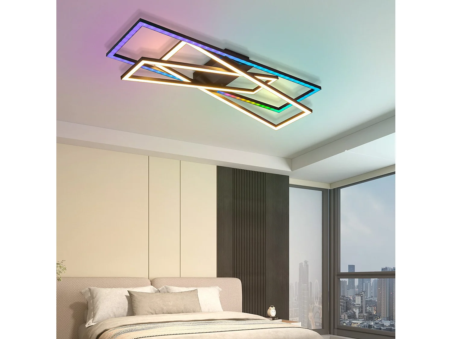 NETTLIFE Lampa sufitowa LED do salonu, czarna, prostokątna, ściemnialna, nowoczesny design