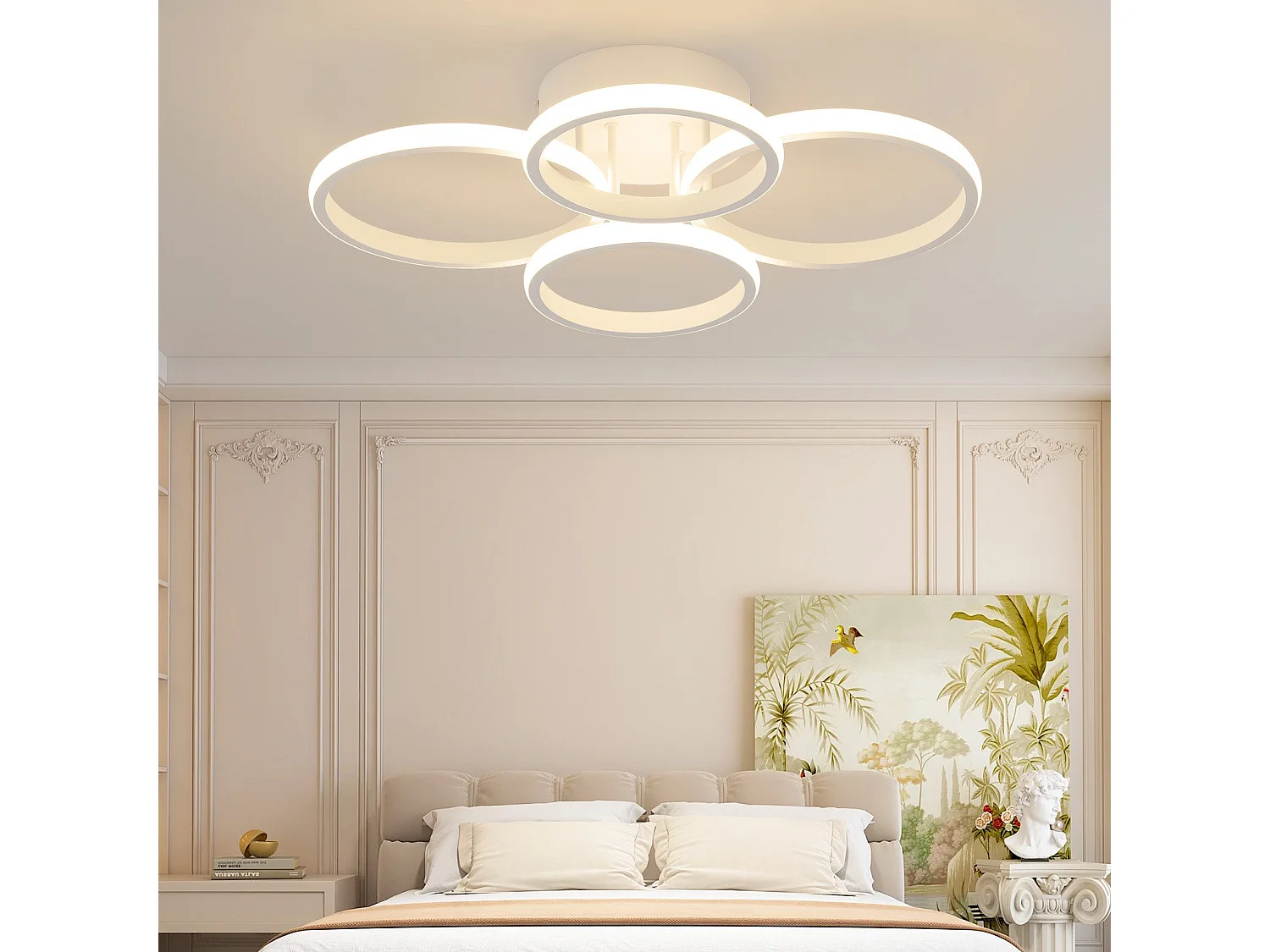 Plafonnier LED NETTLIFE, plafonnier LED à 4 anneaux, intensité variable, blanc, 48 W, lampe de salon