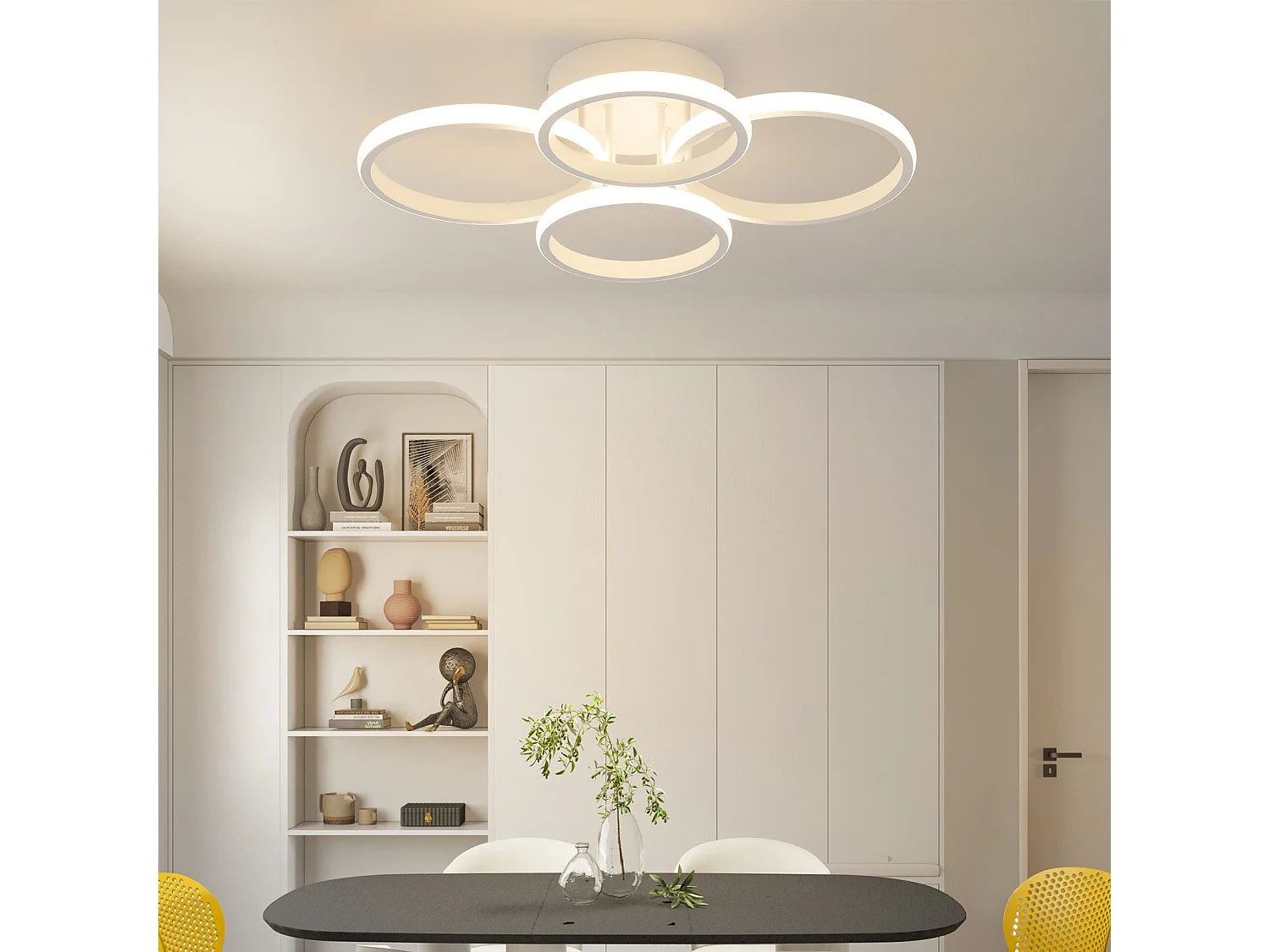 Plafonnier LED NETTLIFE, plafonnier LED à 4 anneaux, intensité variable, blanc, 48 W, lampe de salon