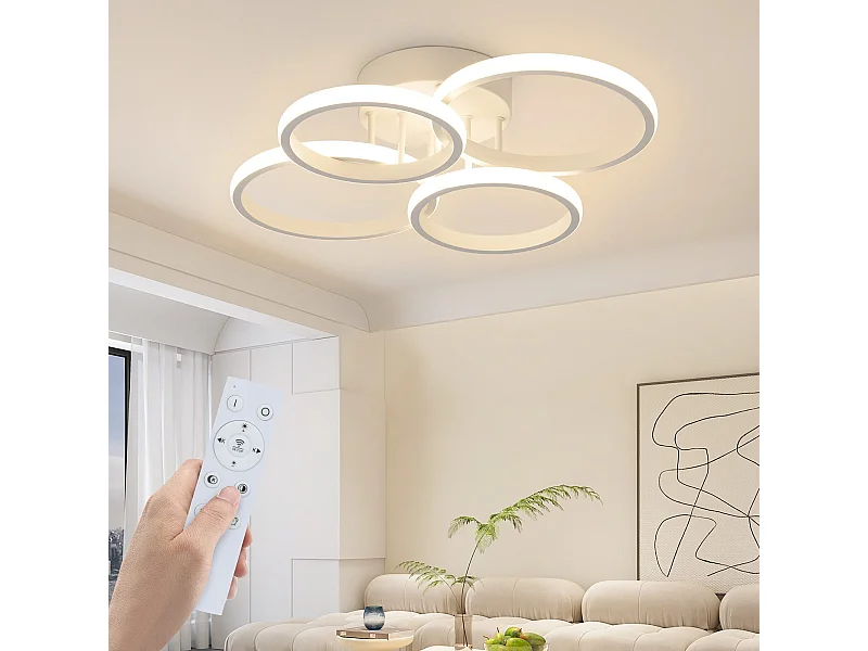 NETTLIFE LED Deckenleuchte, 4-Ring LED Deckenleuchte, Dimmbar, Weiß, 48W, Wohnzimmerlampe