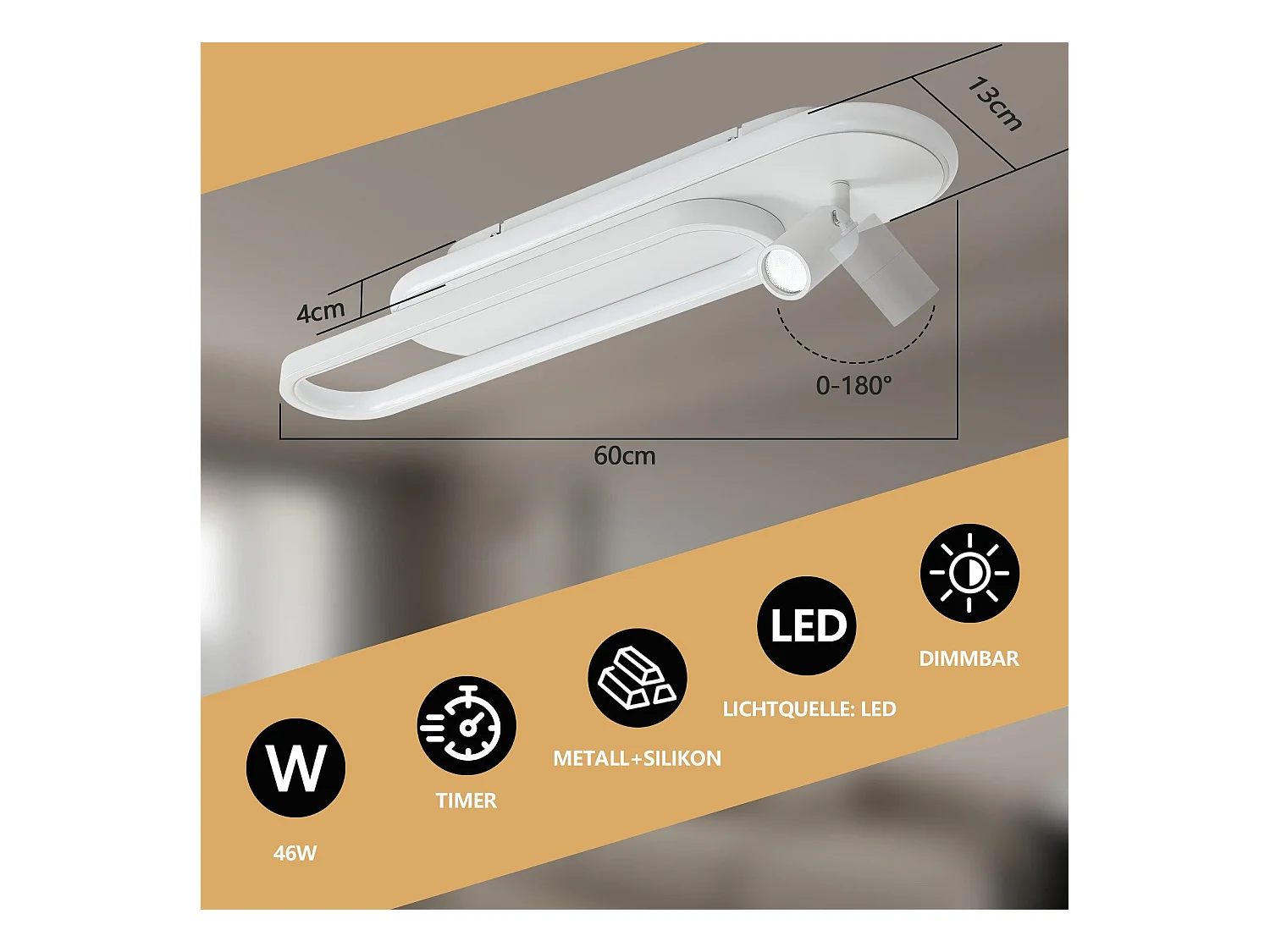 NETTLIFE Nowoczesna biała ściemnialna lampa sufitowa LED z 1 reflektorem sufitowym