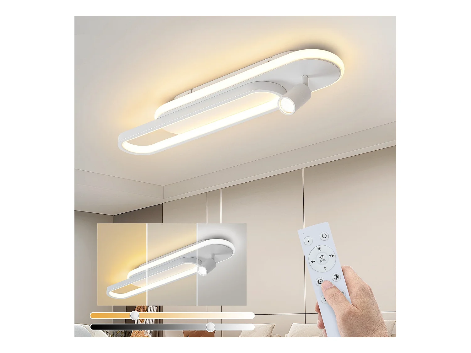 Plafonnier LED NETTLIFE blanc moderne à intensité variable avec 1 spot de plafond
