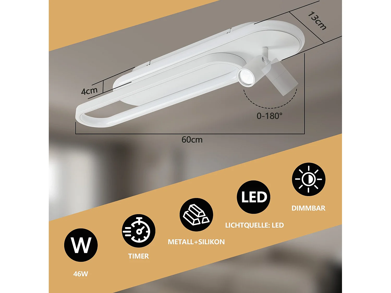 Plafonnier LED NETTLIFE blanc moderne à intensité variable avec 1 spot de plafond