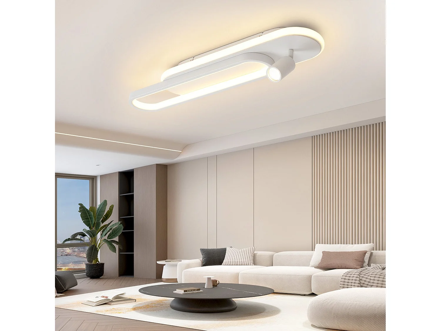 Plafonnier LED NETTLIFE blanc moderne à intensité variable avec 1 spot de plafond