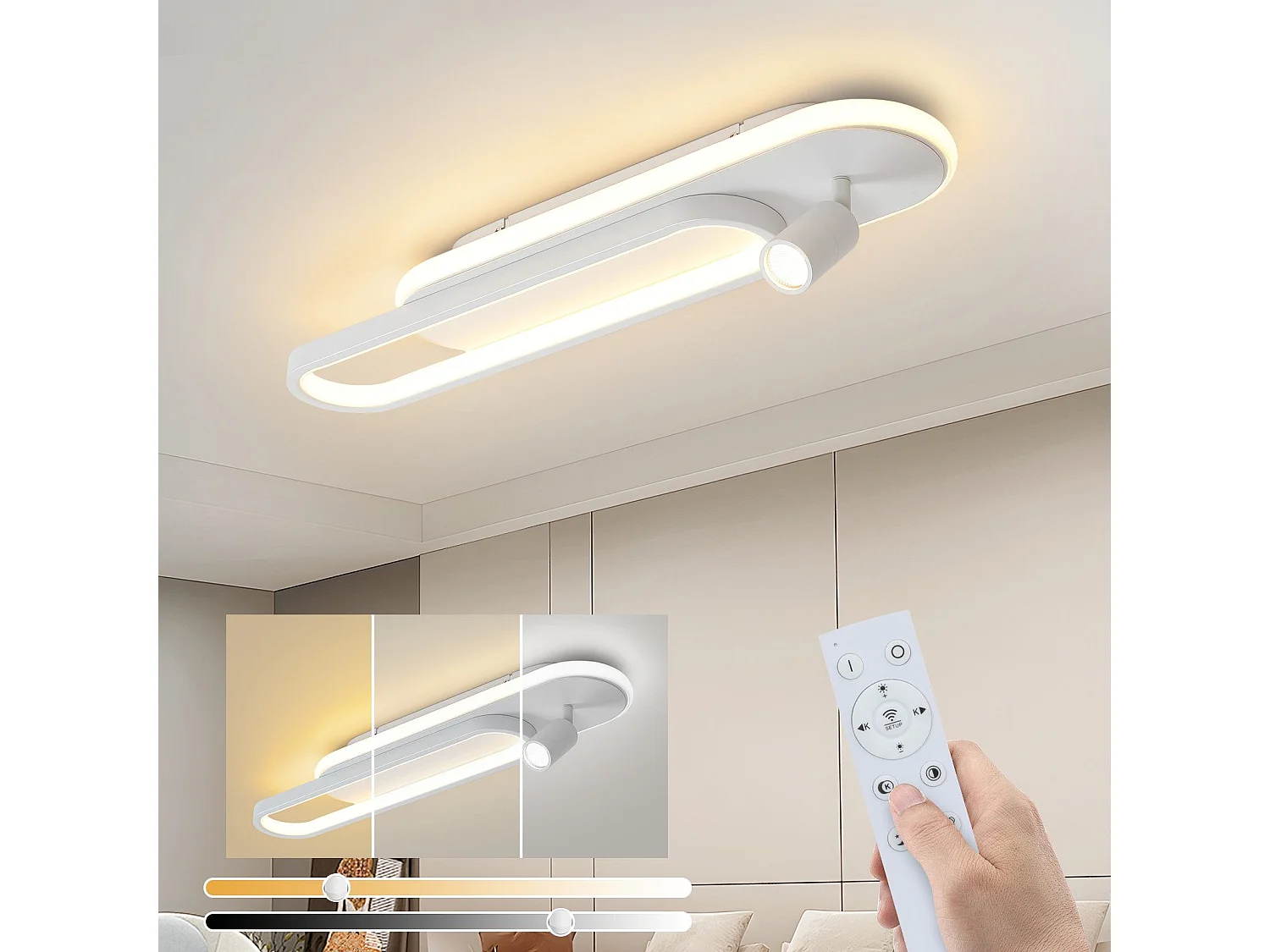 Plafonnier LED NETTLIFE blanc moderne à intensité variable avec 1 spot de plafond