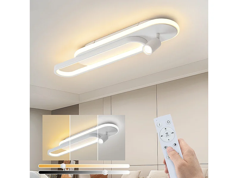 Plafonnier LED NETTLIFE blanc moderne à intensité variable avec 1 spot de plafond