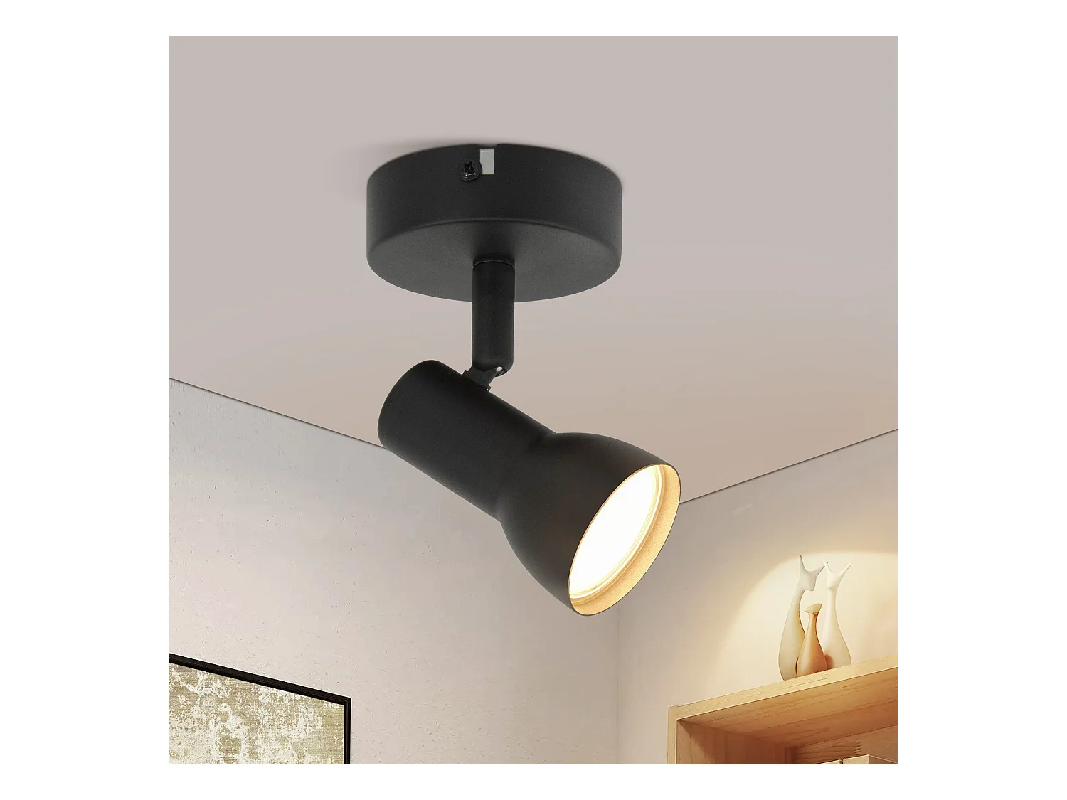 NETTLIFE 1-płomieniowy nowoczesny czarny reflektor sufitowy do użytku wewnątrz, GU10, do sypialni