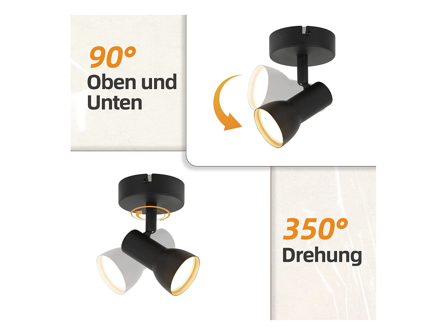 NETTLIFE 1-płomieniowy nowoczesny czarny reflektor sufitowy do użytku wewnątrz, GU10, do sypialni