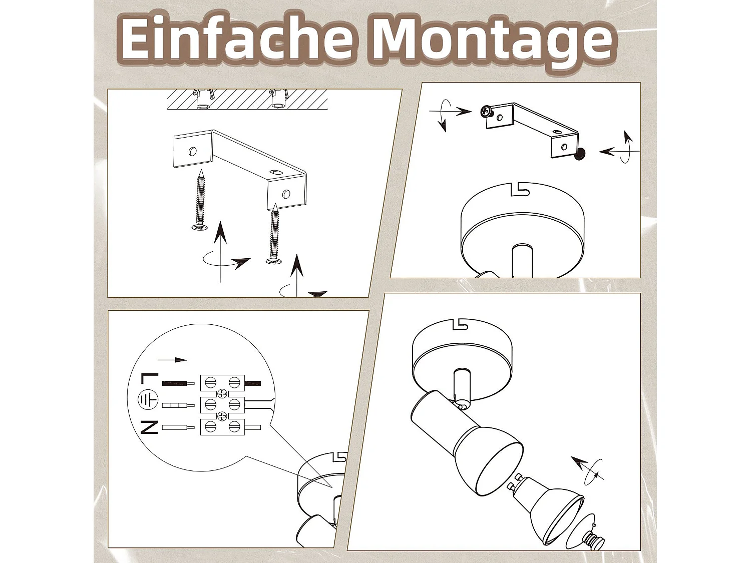 NETTLIFE Foco de techo de 1 llama, negro, moderno, para interiores, GU10, para dormitorio