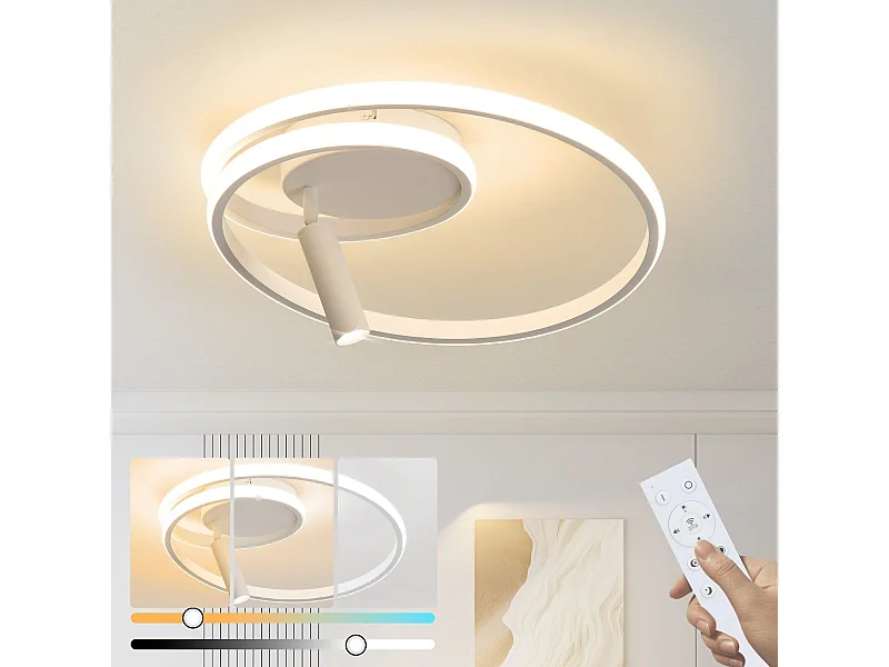 Plafonnier LED NETTLIFE à intensité variable : 40 cm, design moderne, 37 W, avec spot, pour chambre à coucher, salon, blanc