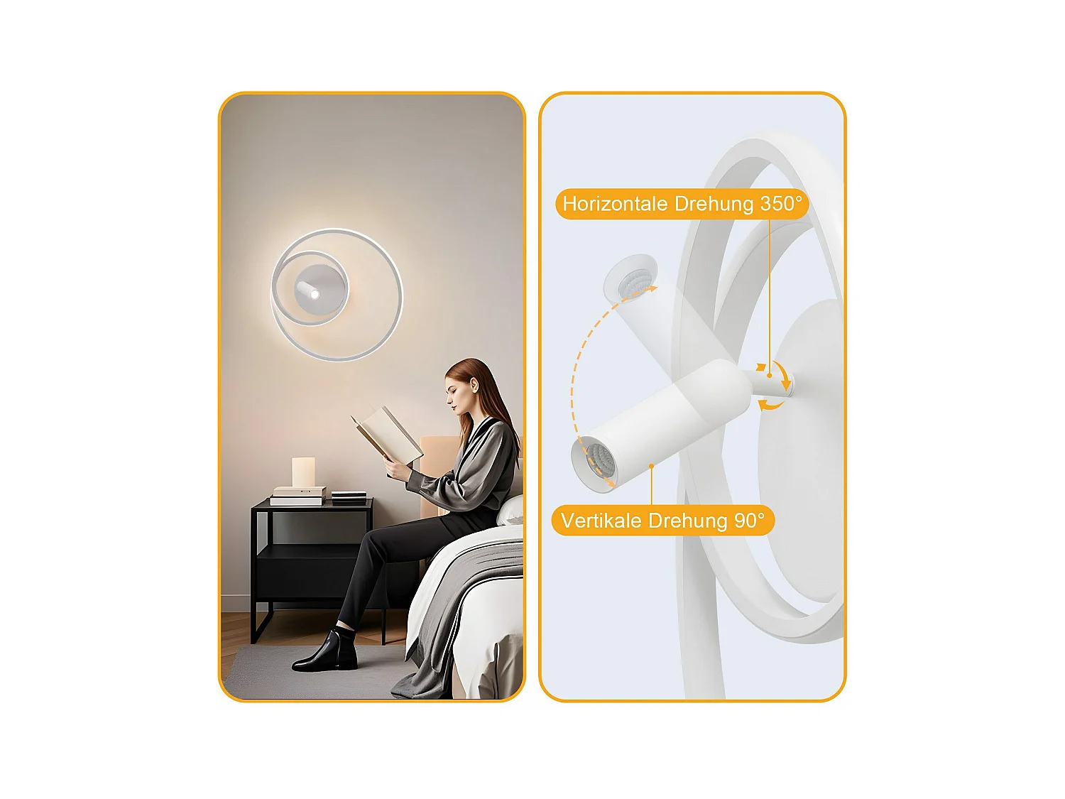 NETTLIFE Dimmbare LED-Deckenleuchte, 40 cm, modernes Design, 37 W, mit Strahler, für Schlafzimmer und Wohnzimmer, Weiß