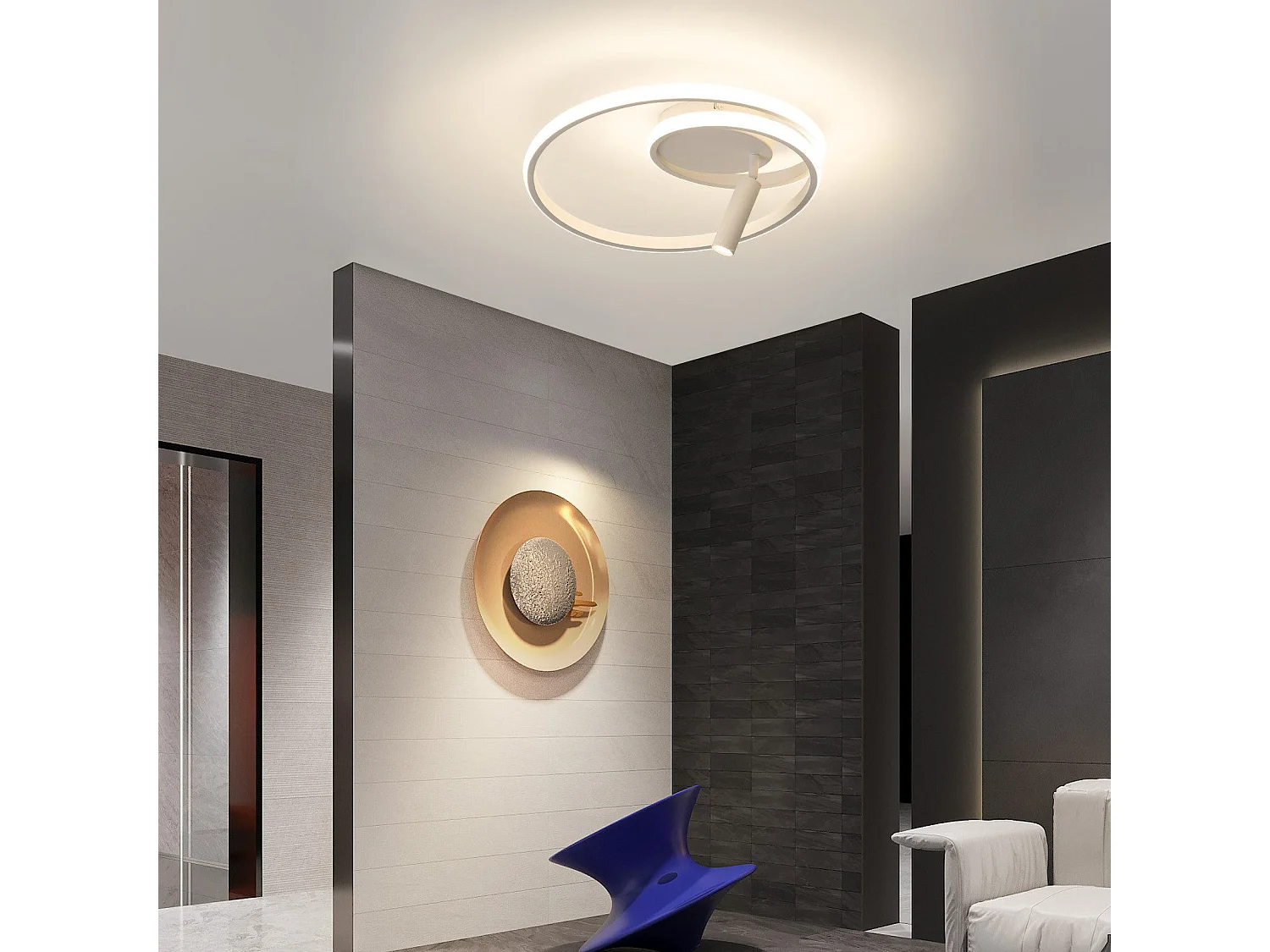 NETTLIFE Dimmbare LED-Deckenleuchte, 40 cm, modernes Design, 37 W, mit Strahler, für Schlafzimmer und Wohnzimmer, Weiß