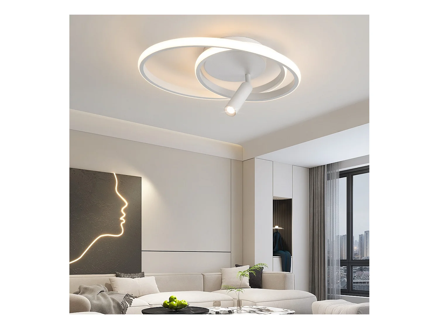 Plafonnier LED NETTLIFE à intensité variable : 40 cm, design moderne, 37 W, avec spot, pour chambre à coucher, salon, blanc