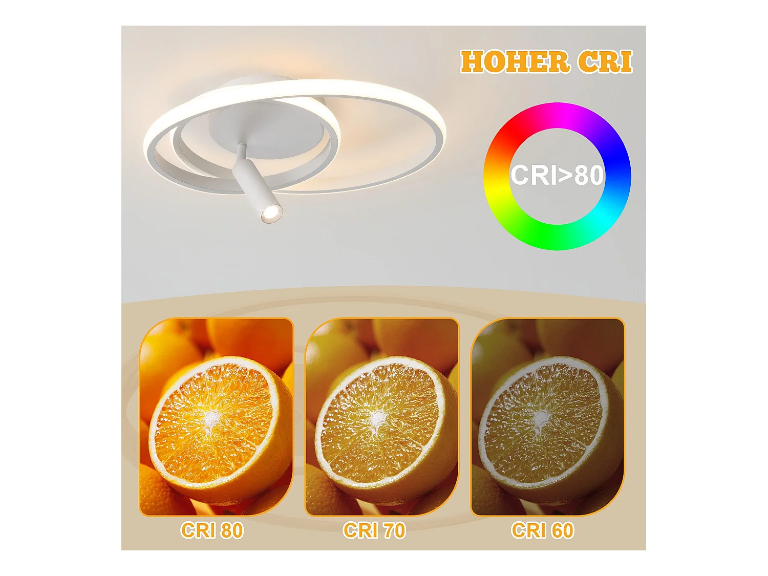 Plafonnier LED NETTLIFE à intensité variable : 40 cm, design moderne, 37 W, avec spot, pour chambre à coucher, salon, blanc