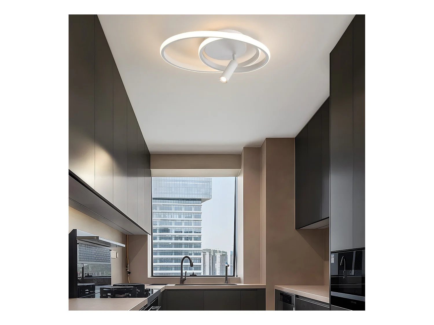 Plafonnier LED NETTLIFE à intensité variable : 40 cm, design moderne, 37 W, avec spot, pour chambre à coucher, salon, blanc