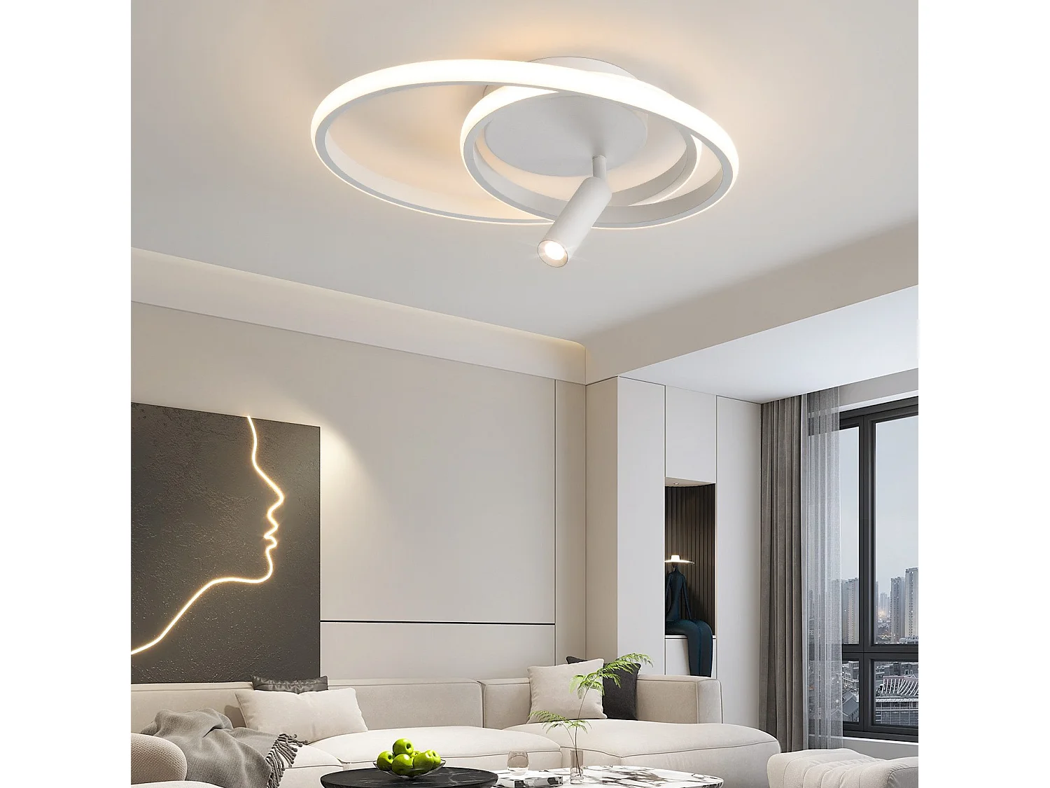 Plafonnier LED NETTLIFE à intensité variable : 40 cm, design moderne, 37 W, avec spot, pour chambre à coucher, salon, blanc