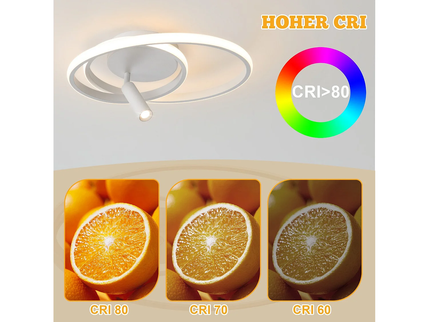 Plafonnier LED NETTLIFE à intensité variable : 40 cm, design moderne, 37 W, avec spot, pour chambre à coucher, salon, blanc