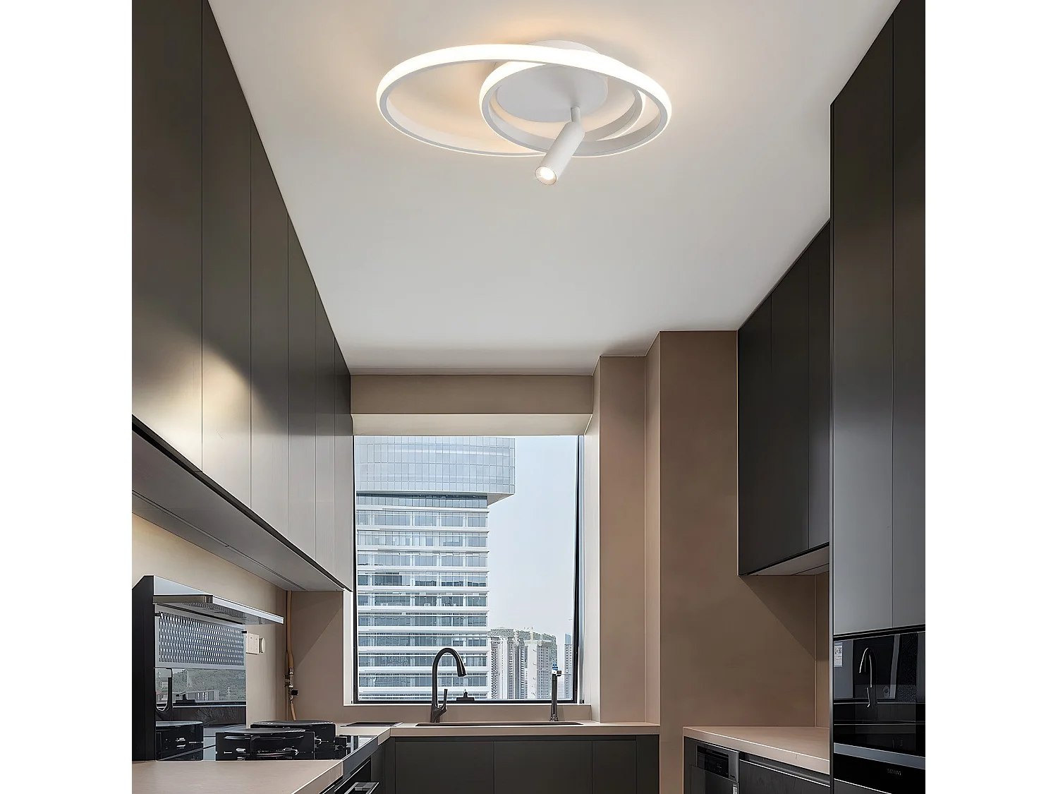 Plafonnier LED NETTLIFE à intensité variable : 40 cm, design moderne, 37 W, avec spot, pour chambre à coucher, salon, blanc