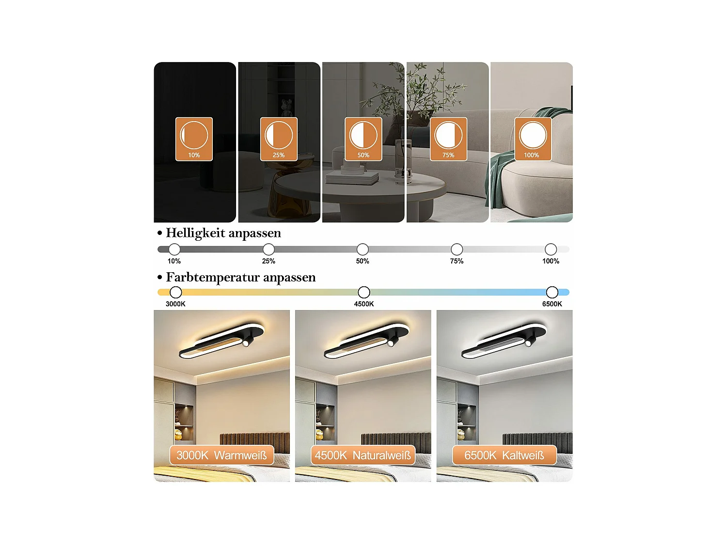 NETTLIFE Moderne schwarze dimmbare LED-Deckenleuchte mit 1 Deckenspot