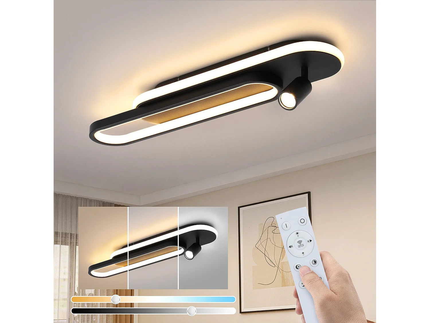 NETTLIFE Moderne schwarze dimmbare LED-Deckenleuchte mit 1 Deckenspot