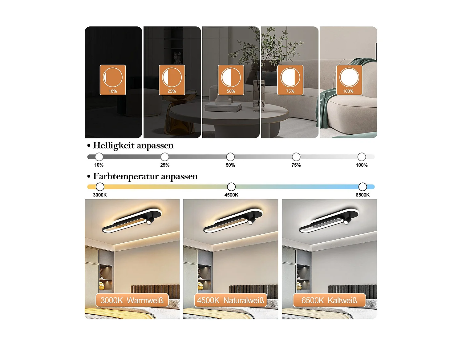 NETTLIFE Moderne schwarze dimmbare LED-Deckenleuchte mit 1 Deckenspot