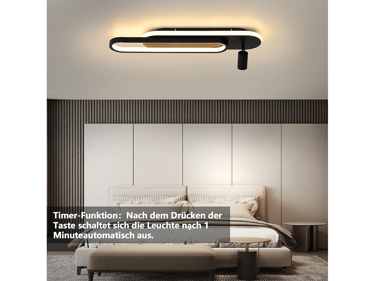 Plafonnier LED NETTLIFE noir moderne à intensité variable avec 1 spot de plafond