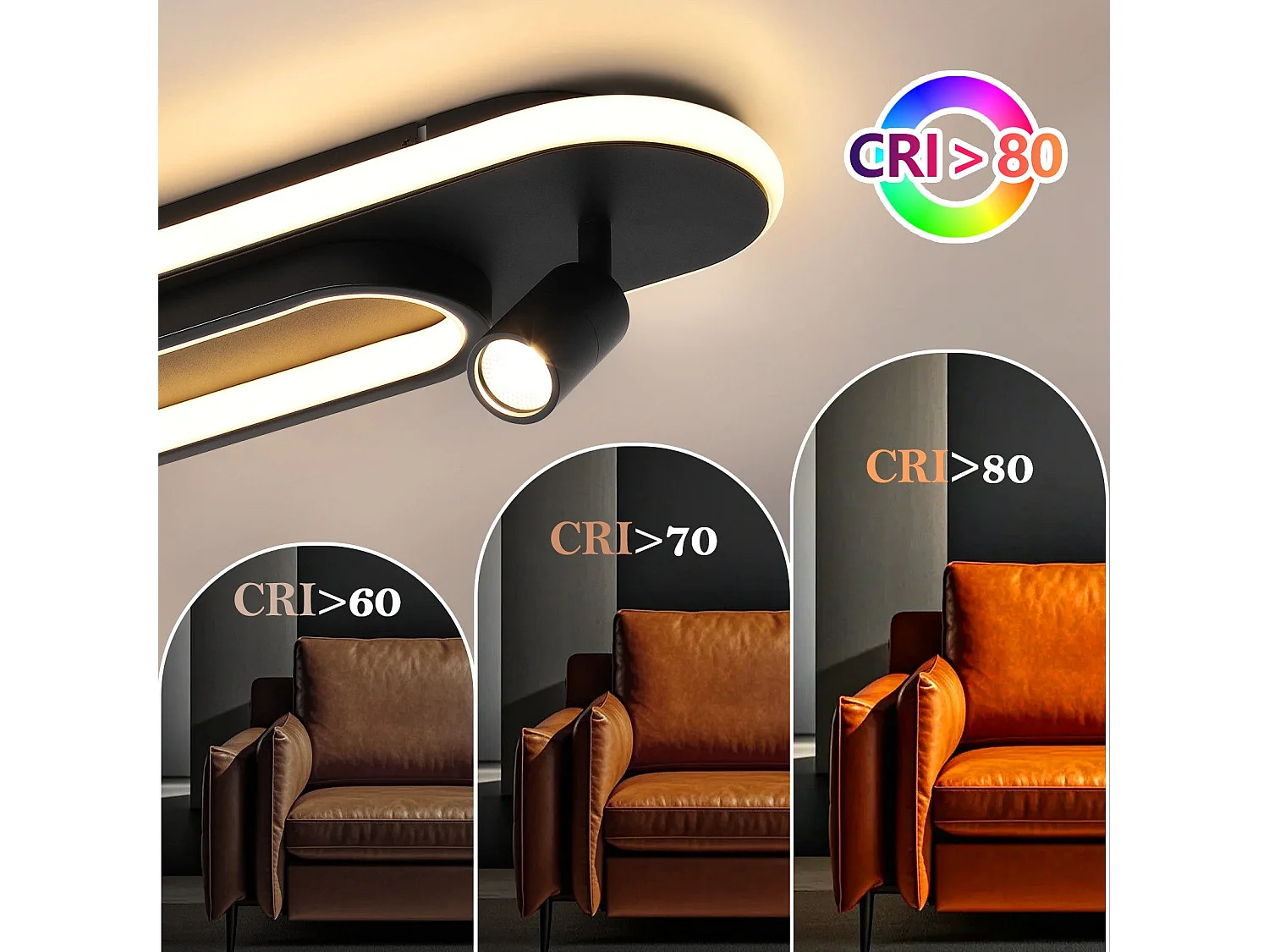 Plafonnier LED NETTLIFE noir moderne à intensité variable avec 1 spot de plafond