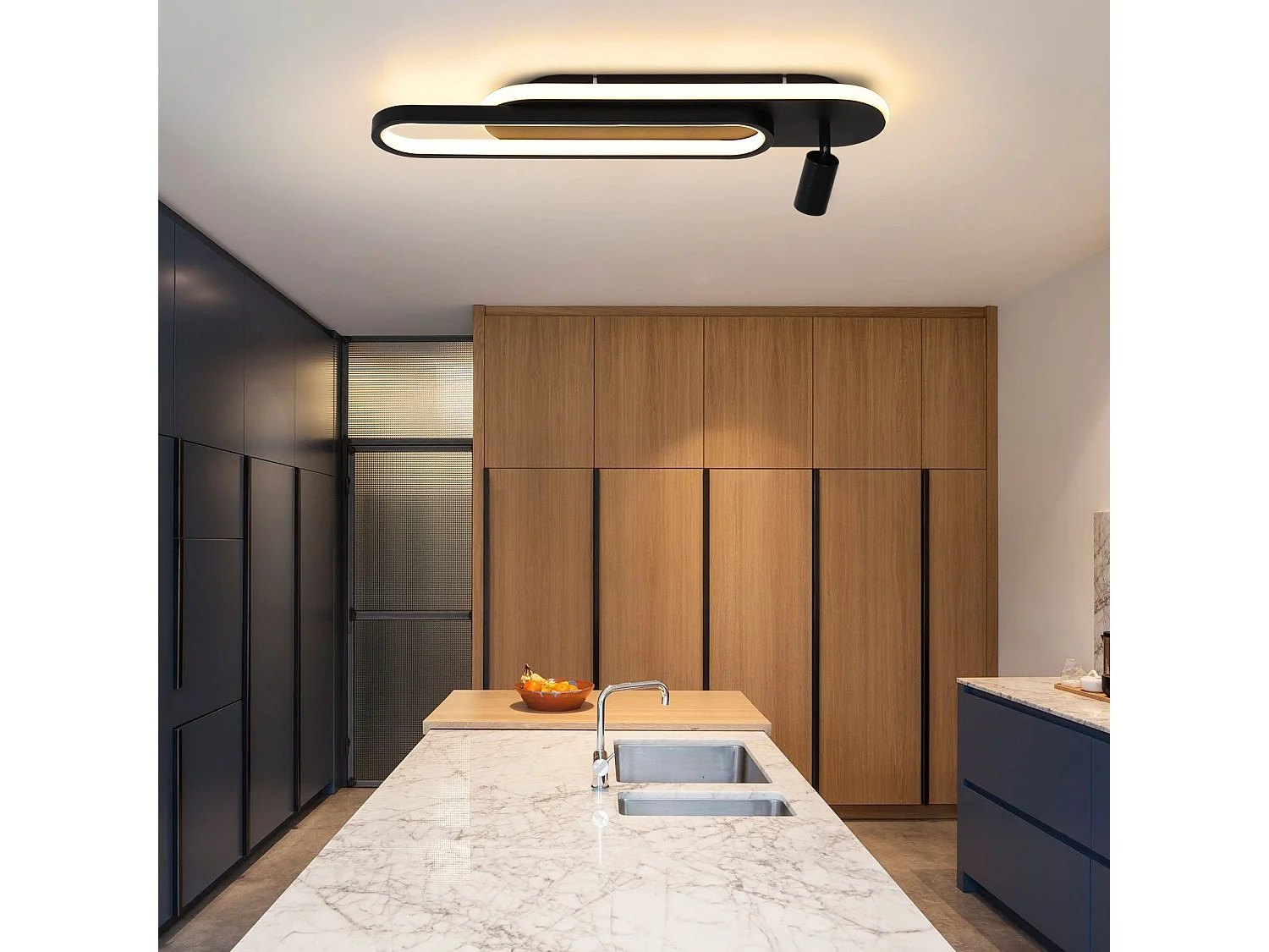 Plafonnier LED NETTLIFE noir moderne à intensité variable avec 1 spot de plafond