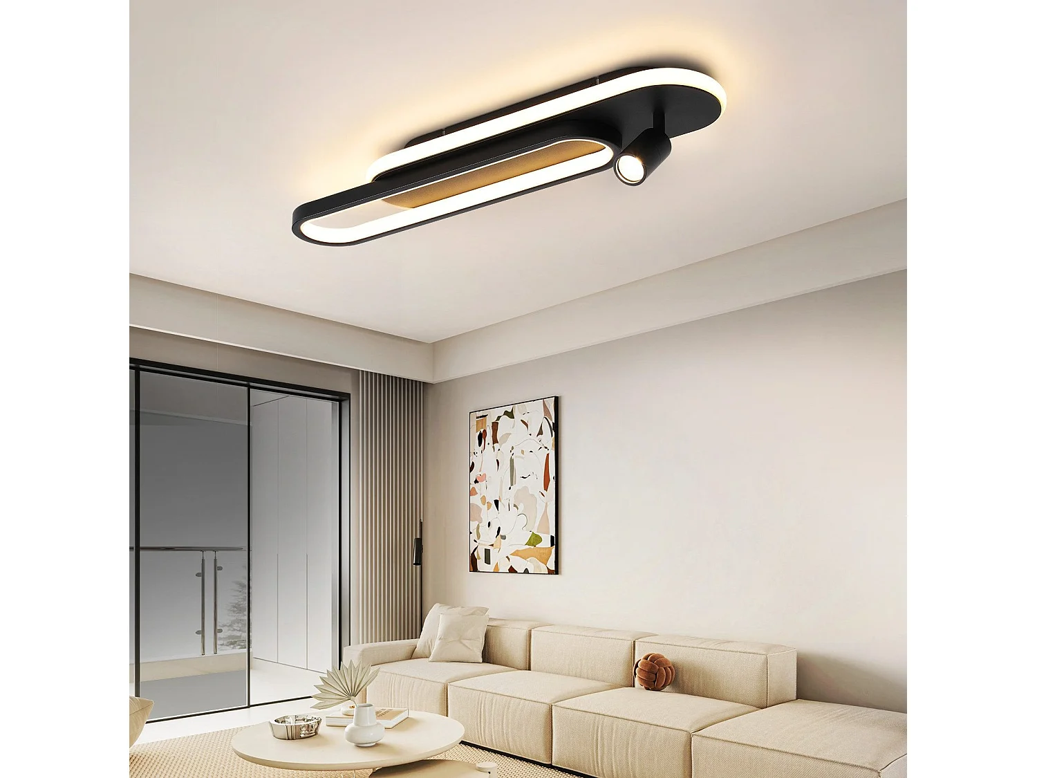 Plafonnier LED NETTLIFE noir moderne à intensité variable avec 1 spot de plafond