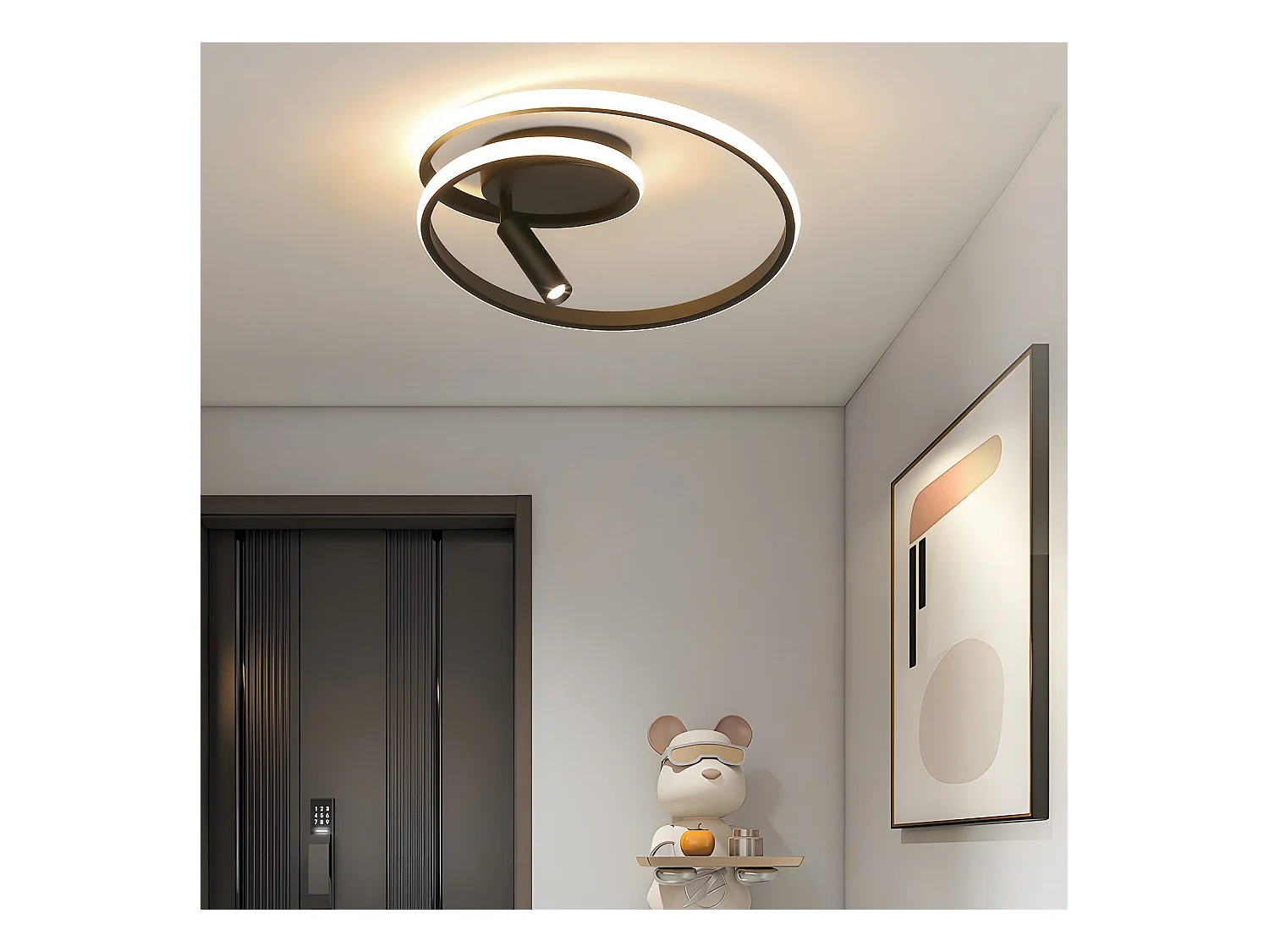 NETTLIFE Dimmbare LED-Deckenleuchte, 40 cm, modernes Design, 37 W, mit Strahler, für Schlafzimmer, Wohnzimmer, Schwarz