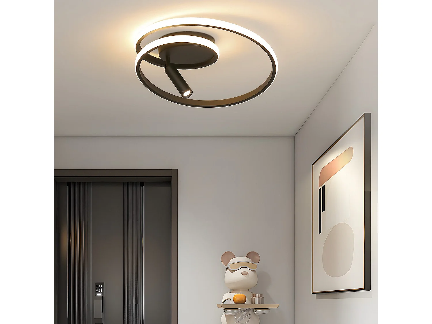 NETTLIFE Dimmbare LED-Deckenleuchte, 40 cm, modernes Design, 37 W, mit Strahler, für Schlafzimmer, Wohnzimmer, Schwarz