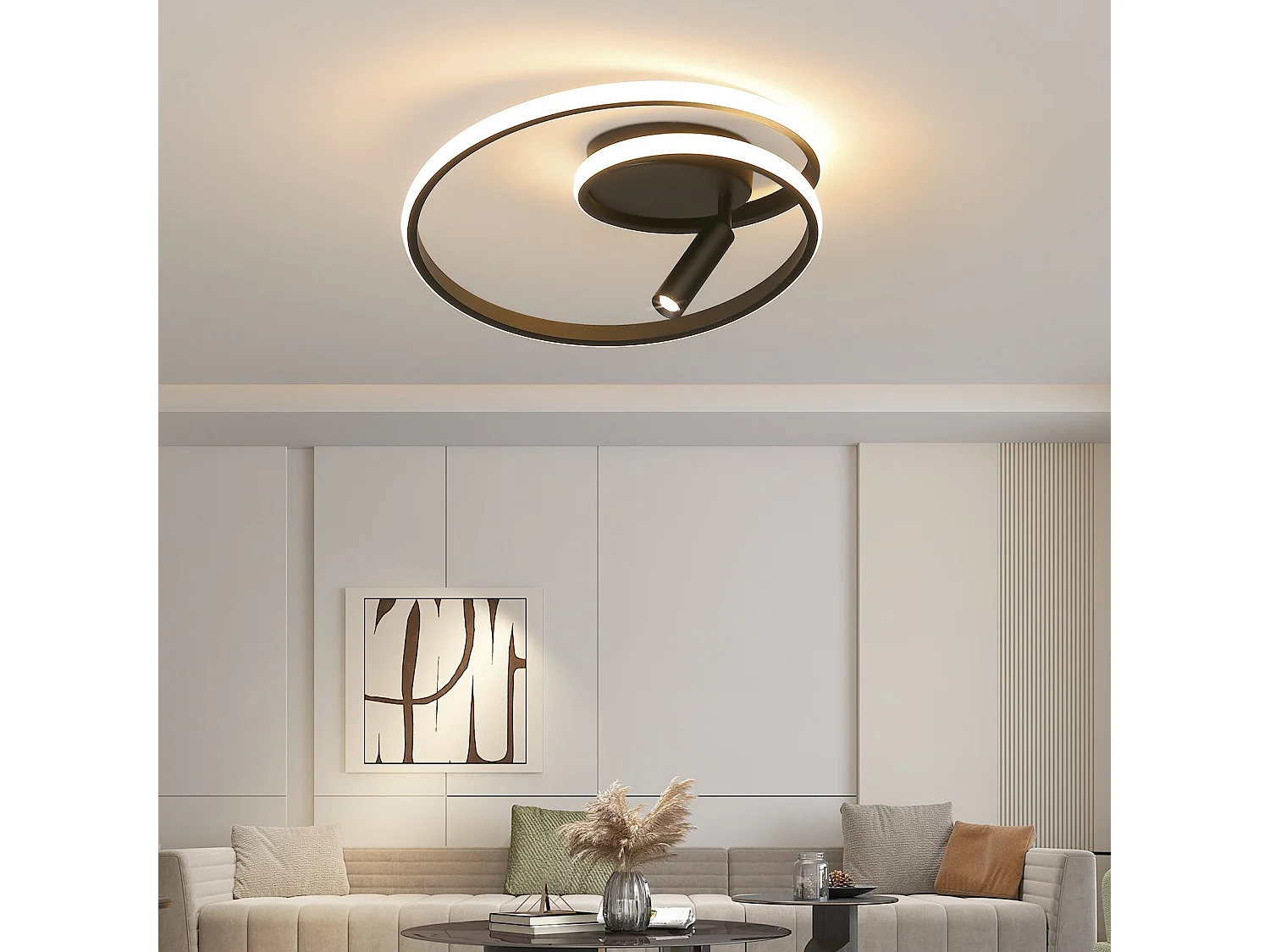 NETTLIFE Dimmbare LED-Deckenleuchte, 40 cm, modernes Design, 37 W, mit Strahler, für Schlafzimmer, Wohnzimmer, Schwarz