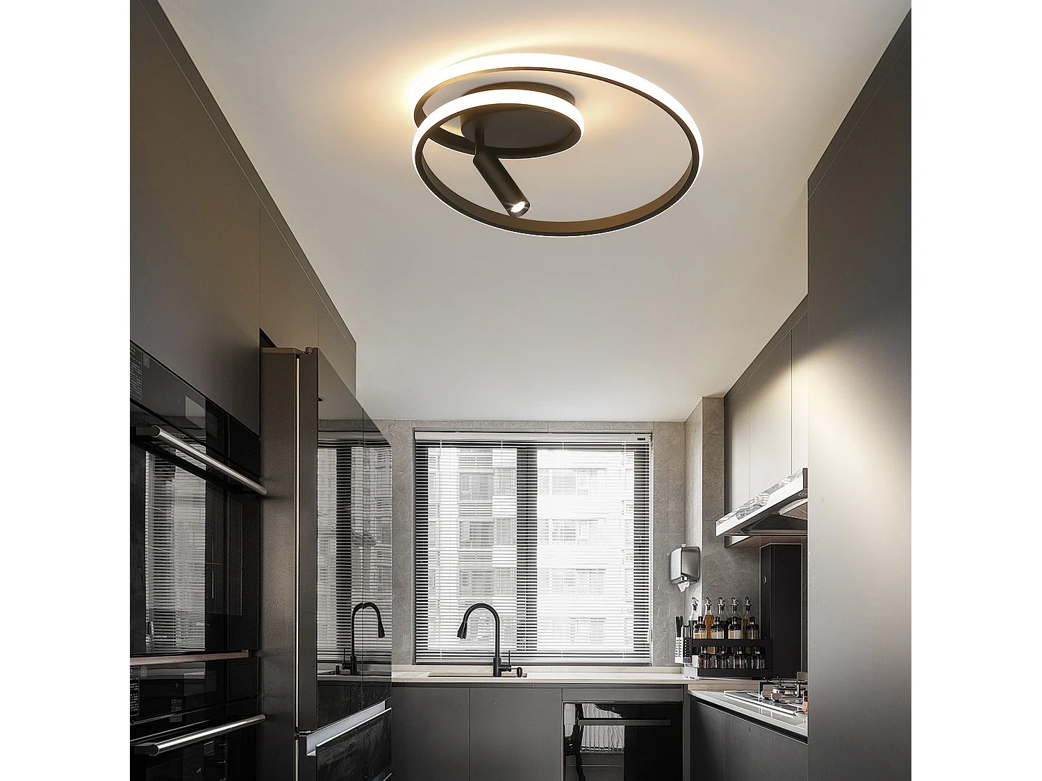 NETTLIFE Dimmbare LED-Deckenleuchte, 40 cm, modernes Design, 37 W, mit Strahler, für Schlafzimmer, Wohnzimmer, Schwarz