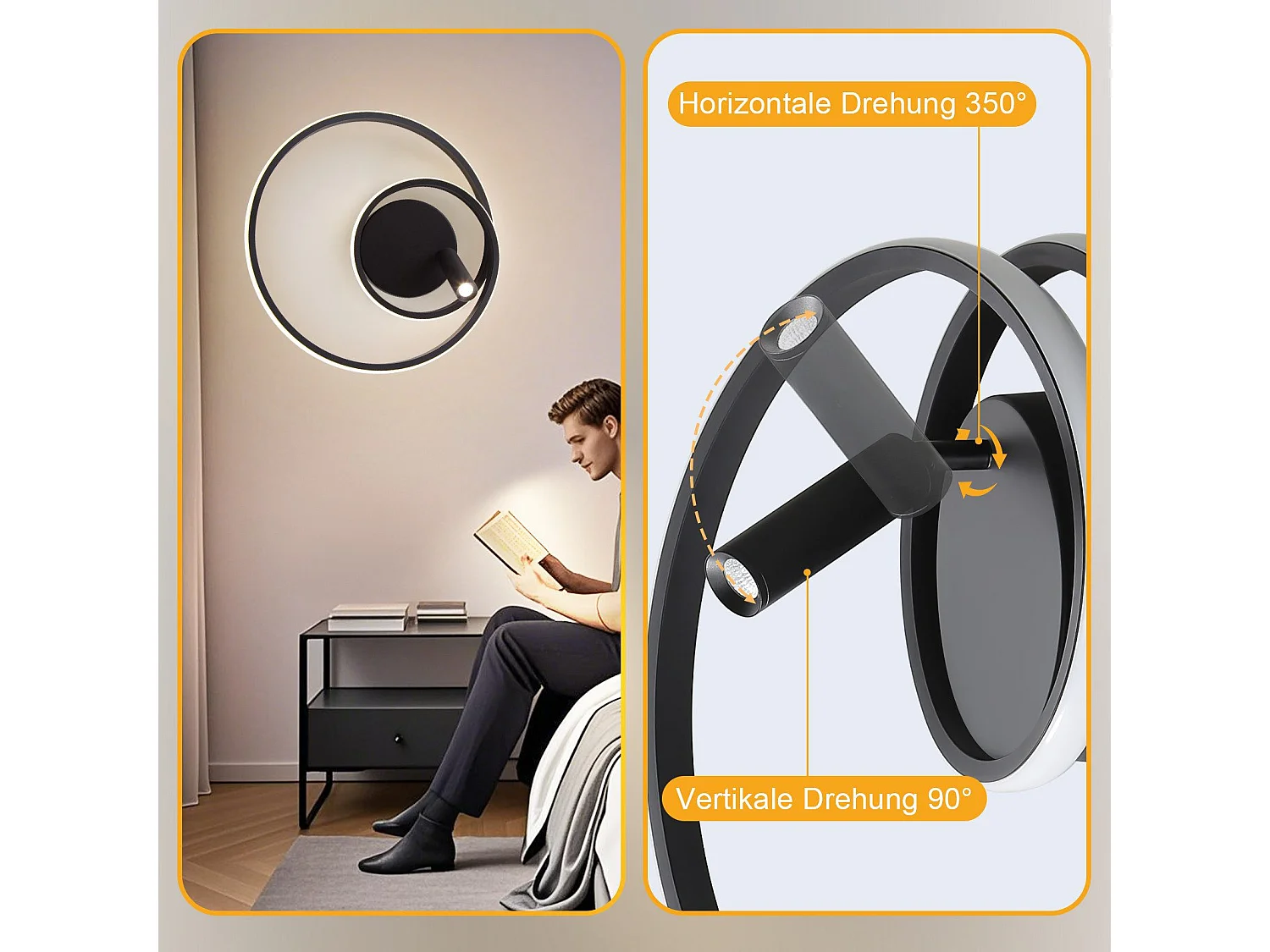 Plafonnier LED NETTLIFE à intensité variable : 40 cm, design moderne, 37 W, avec spot, pour chambre à coucher, salon, noir