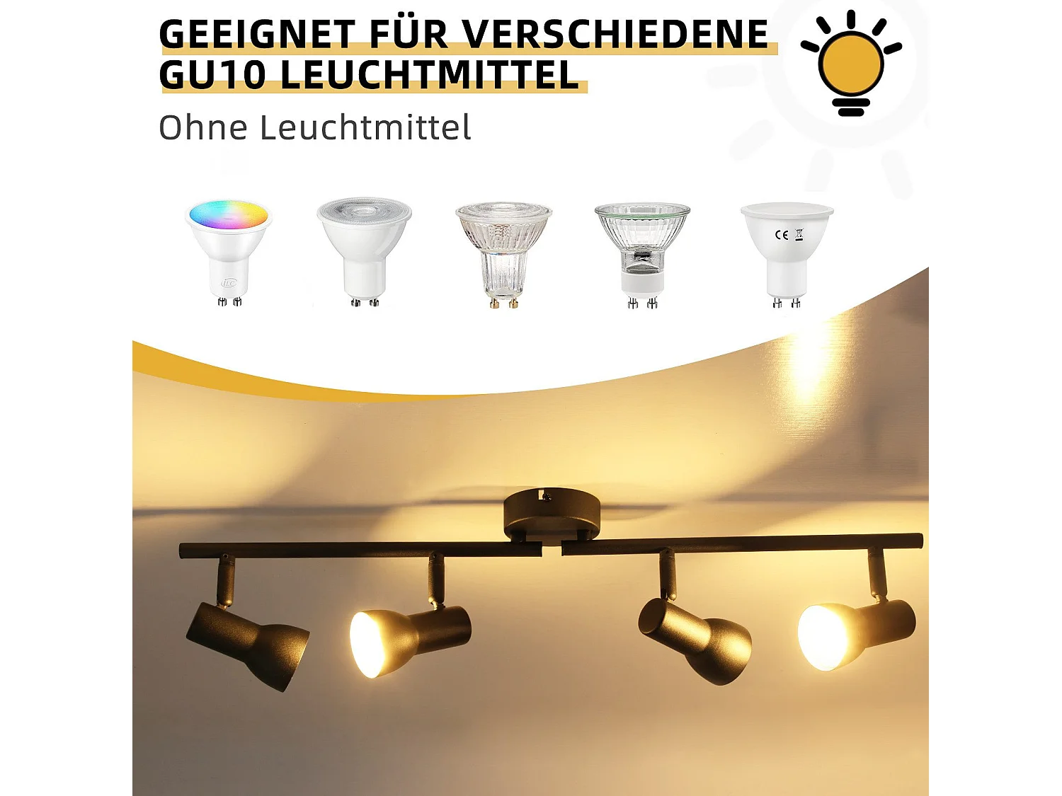 NETTLIFE 4-vlams GU10 plafondspot, modern design, metaal, voor woonkamer, hal