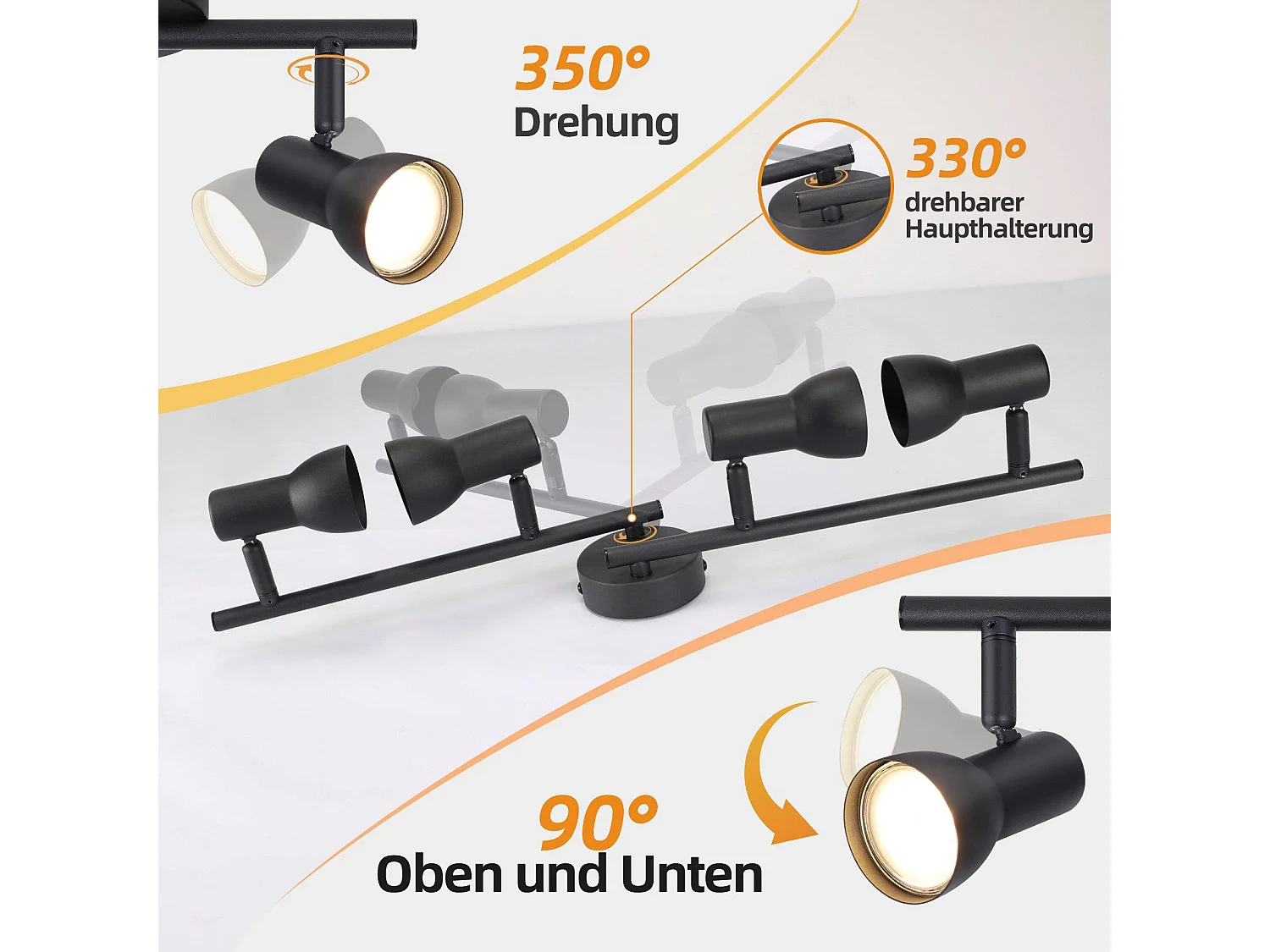 NETTLIFE 4-vlams GU10 plafondspot, modern design, metaal, voor woonkamer, hal