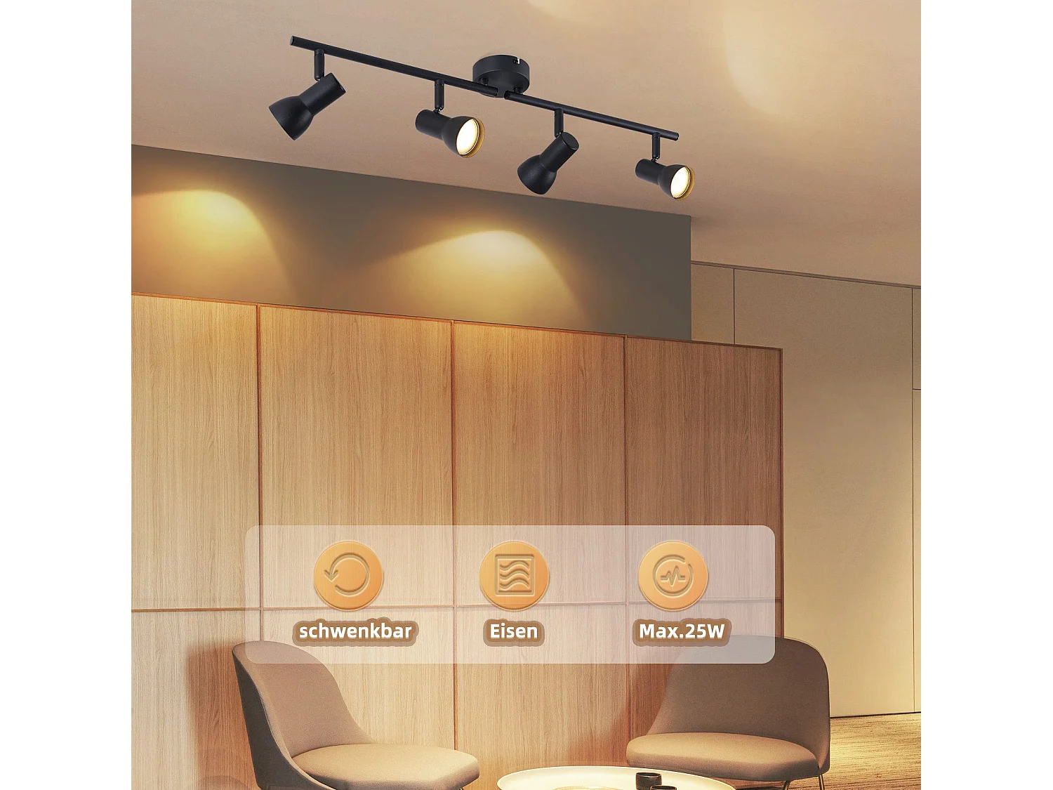 NETTLIFE 4-vlams GU10 plafondspot, modern design, metaal, voor woonkamer, hal
