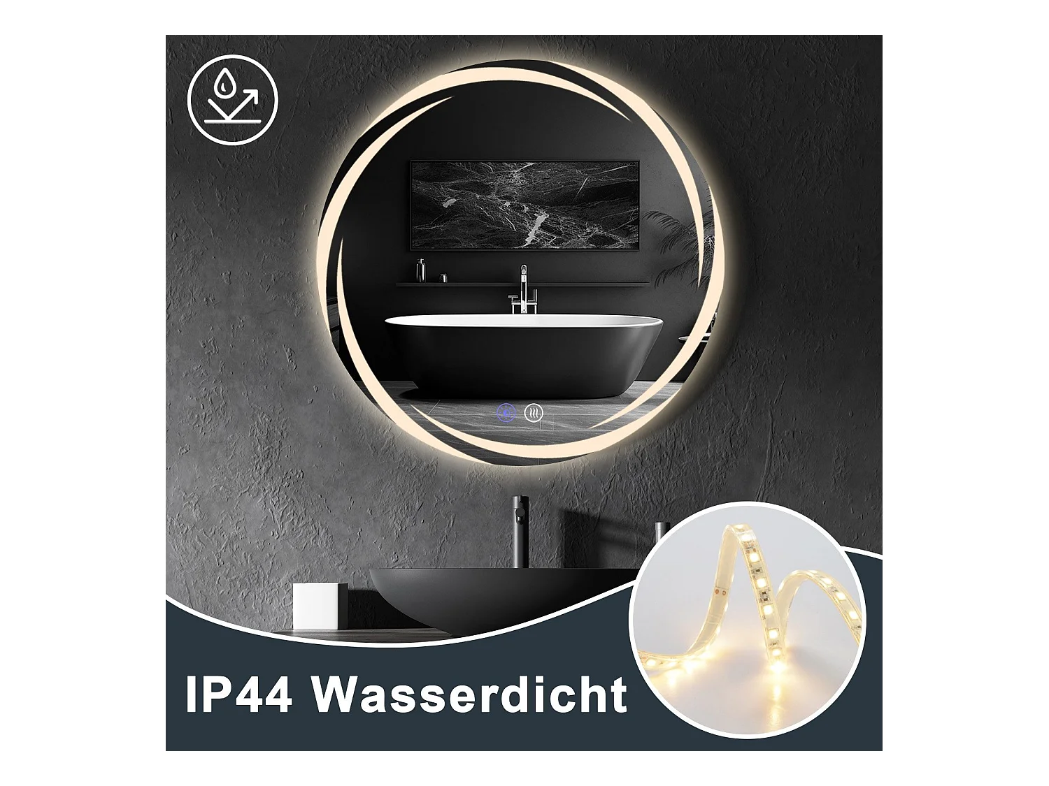 Miroir de salle de bain NETTLIFE avec éclairage, miroir de salle de bain rond à LED, miroir de salle de bain rond IP44 de 80 cm avec fonction tactile